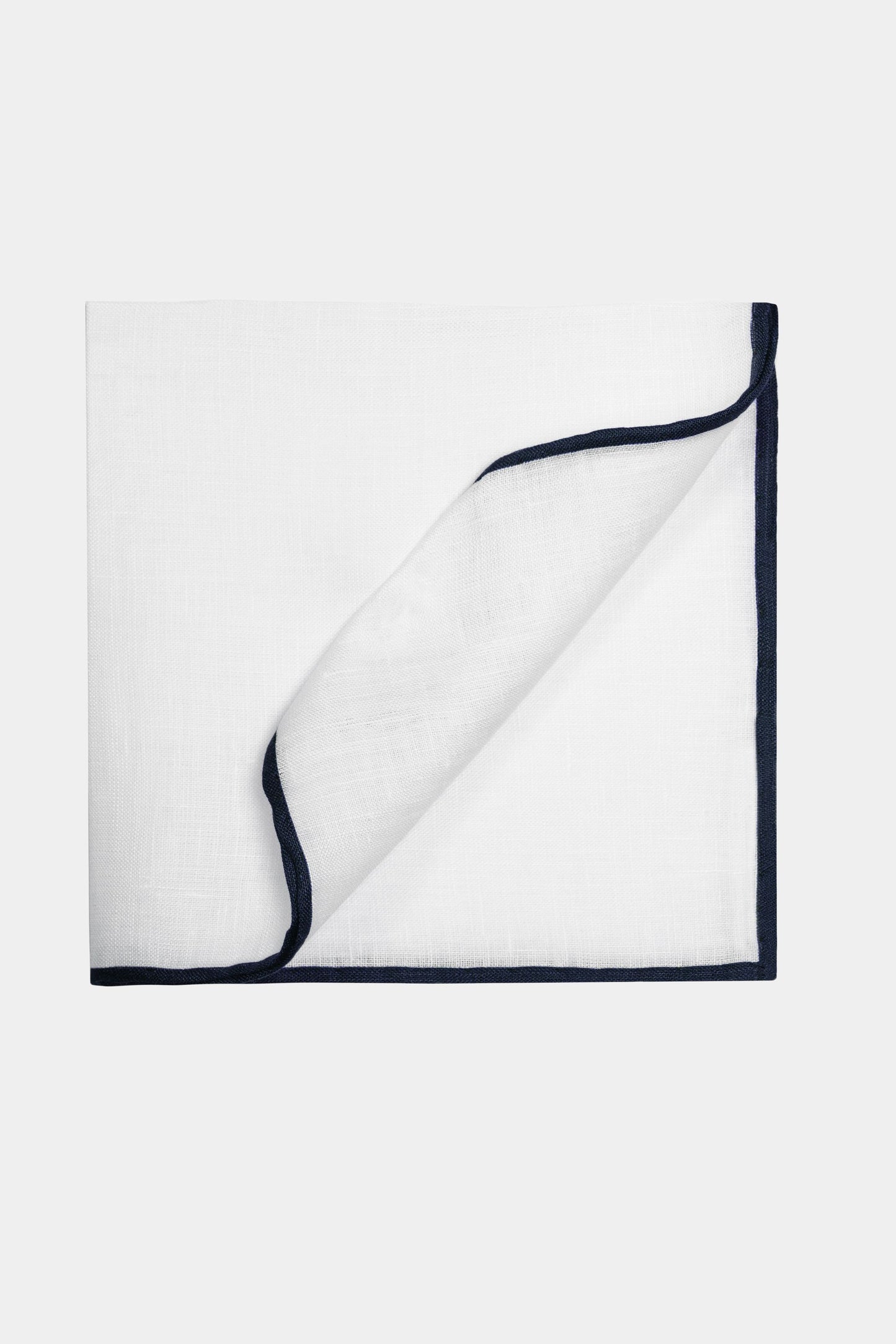 White & Navy Linen Pocket Square