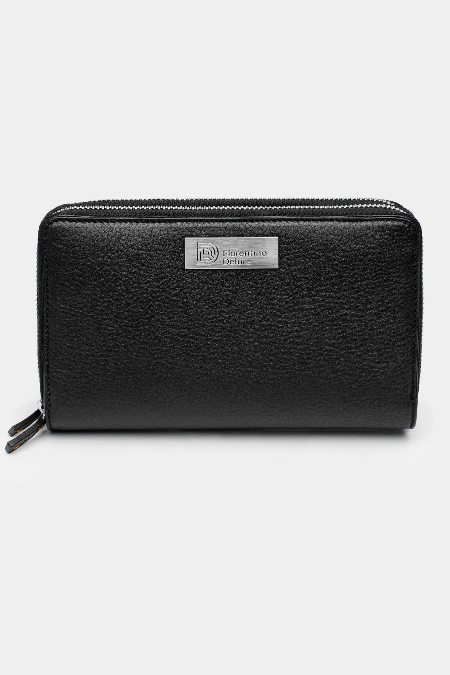 Black Double Zip Leather Wallet