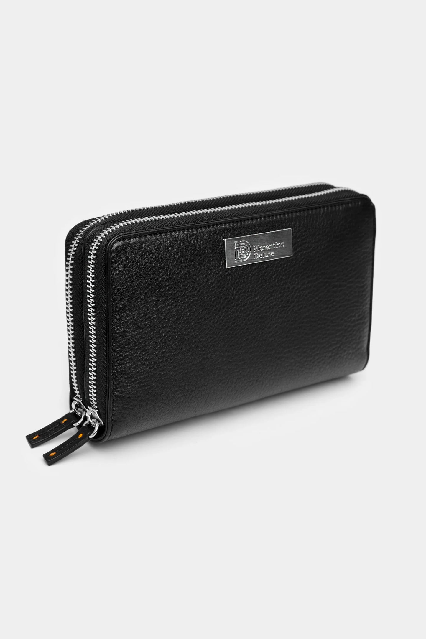 Black Double Zip Leather Wallet