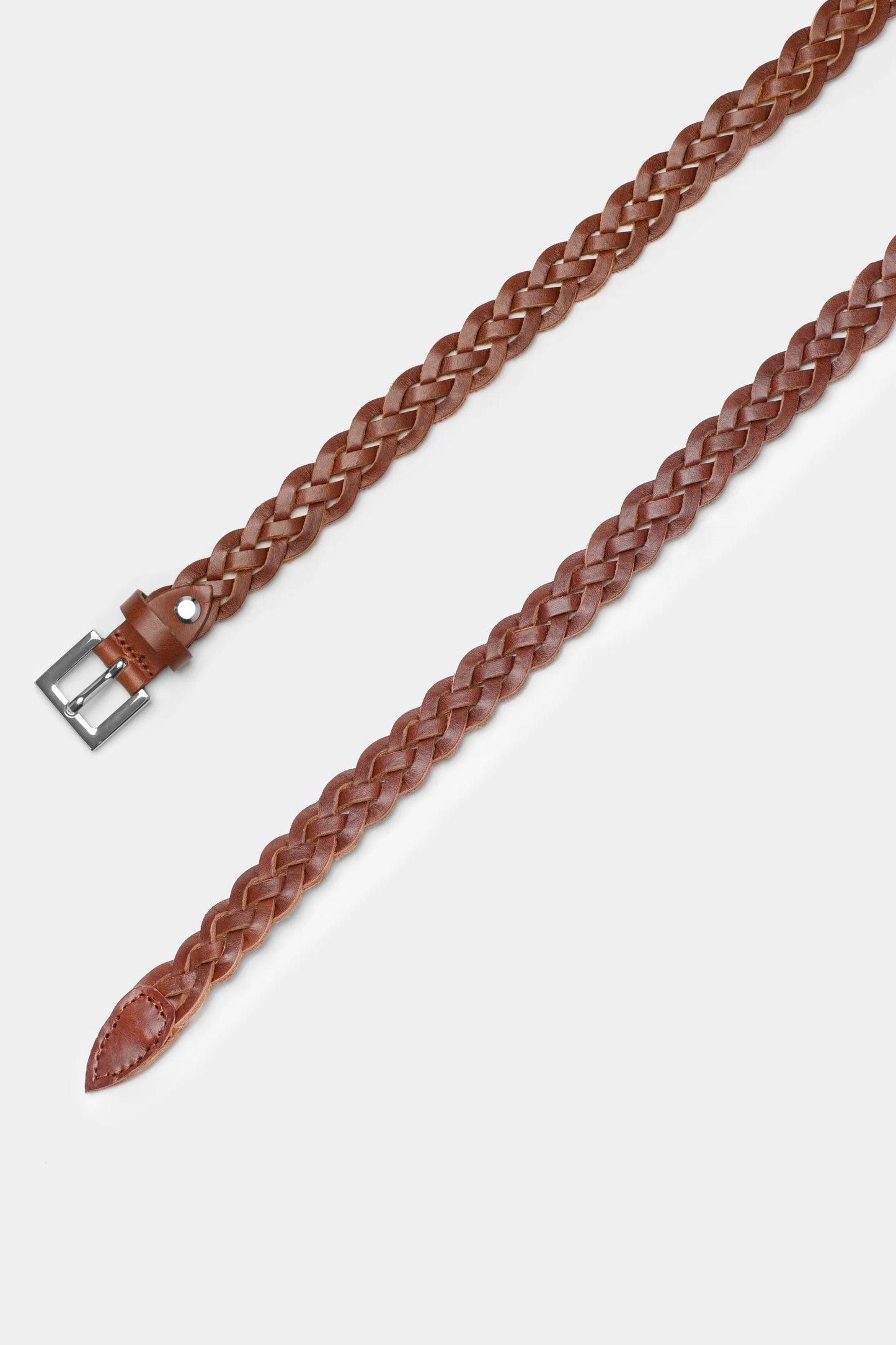 Mid Brown Slim Braided Belt