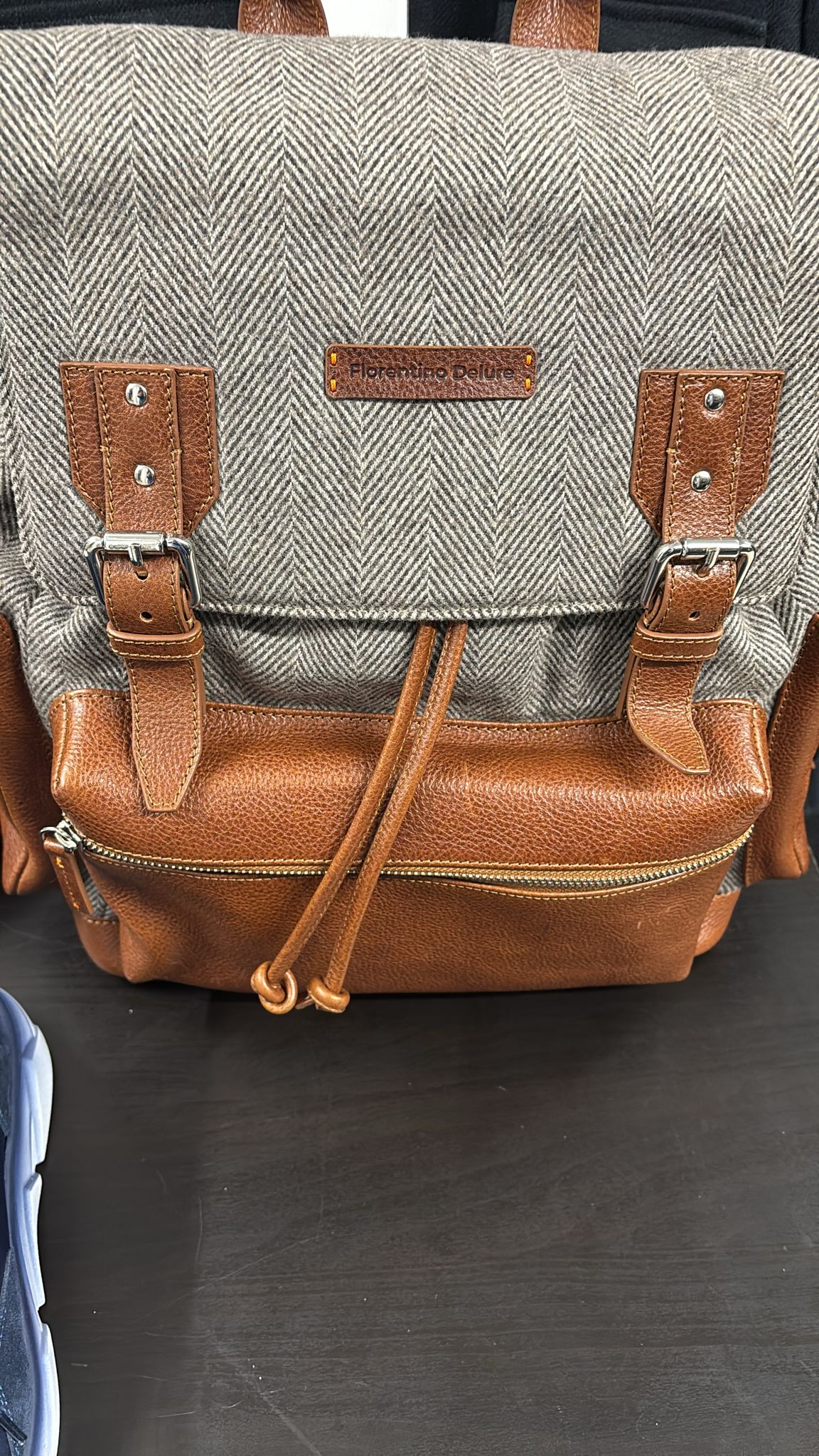 Brown Leather Backpack With Cashmere
