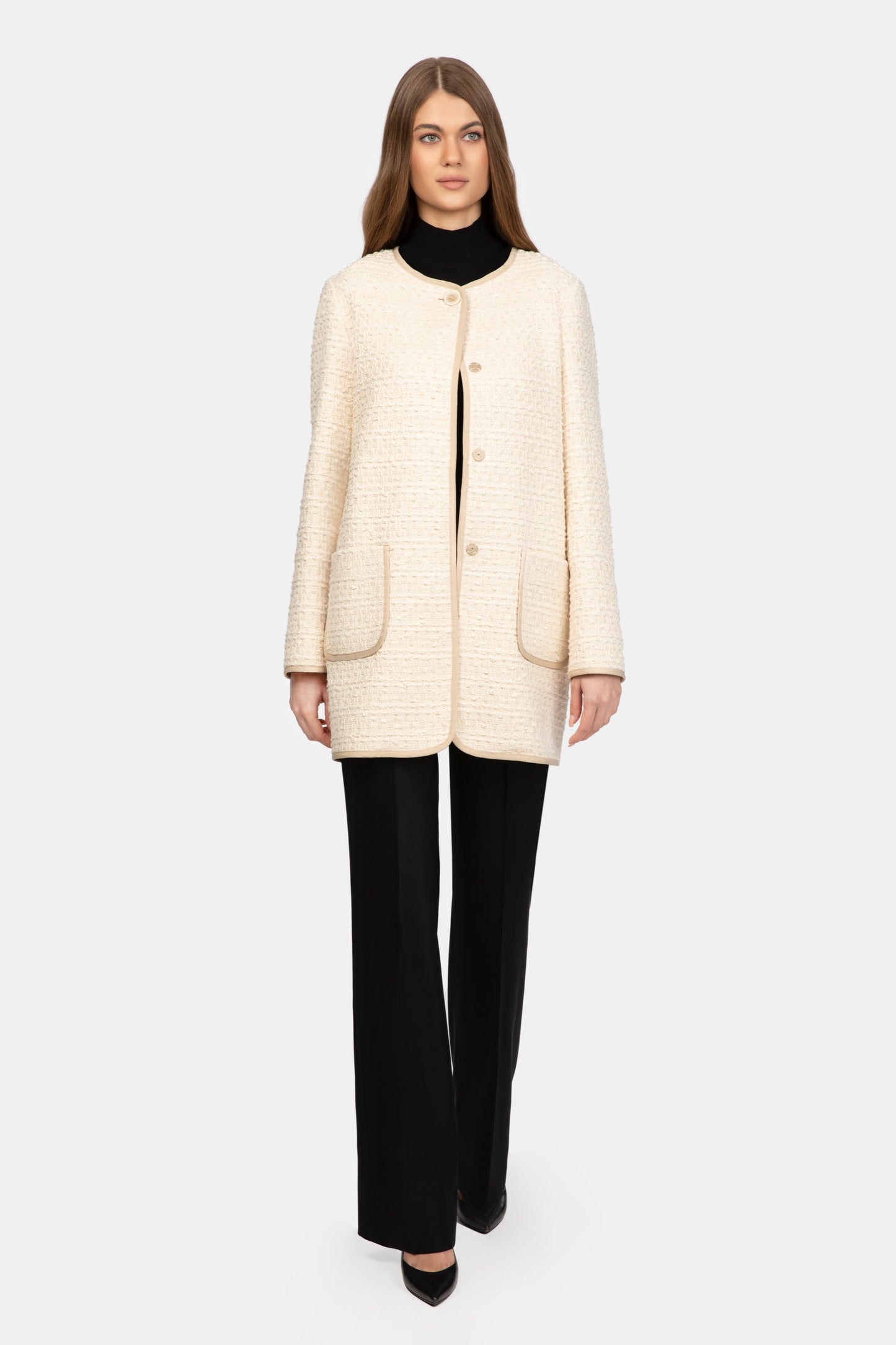 White Boucle Overcoat