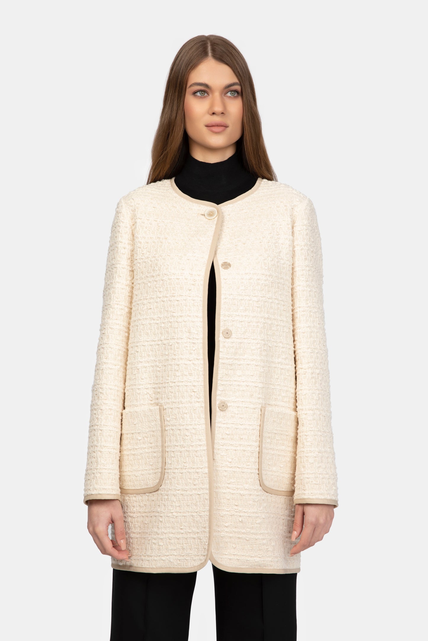 White Boucle Overcoat