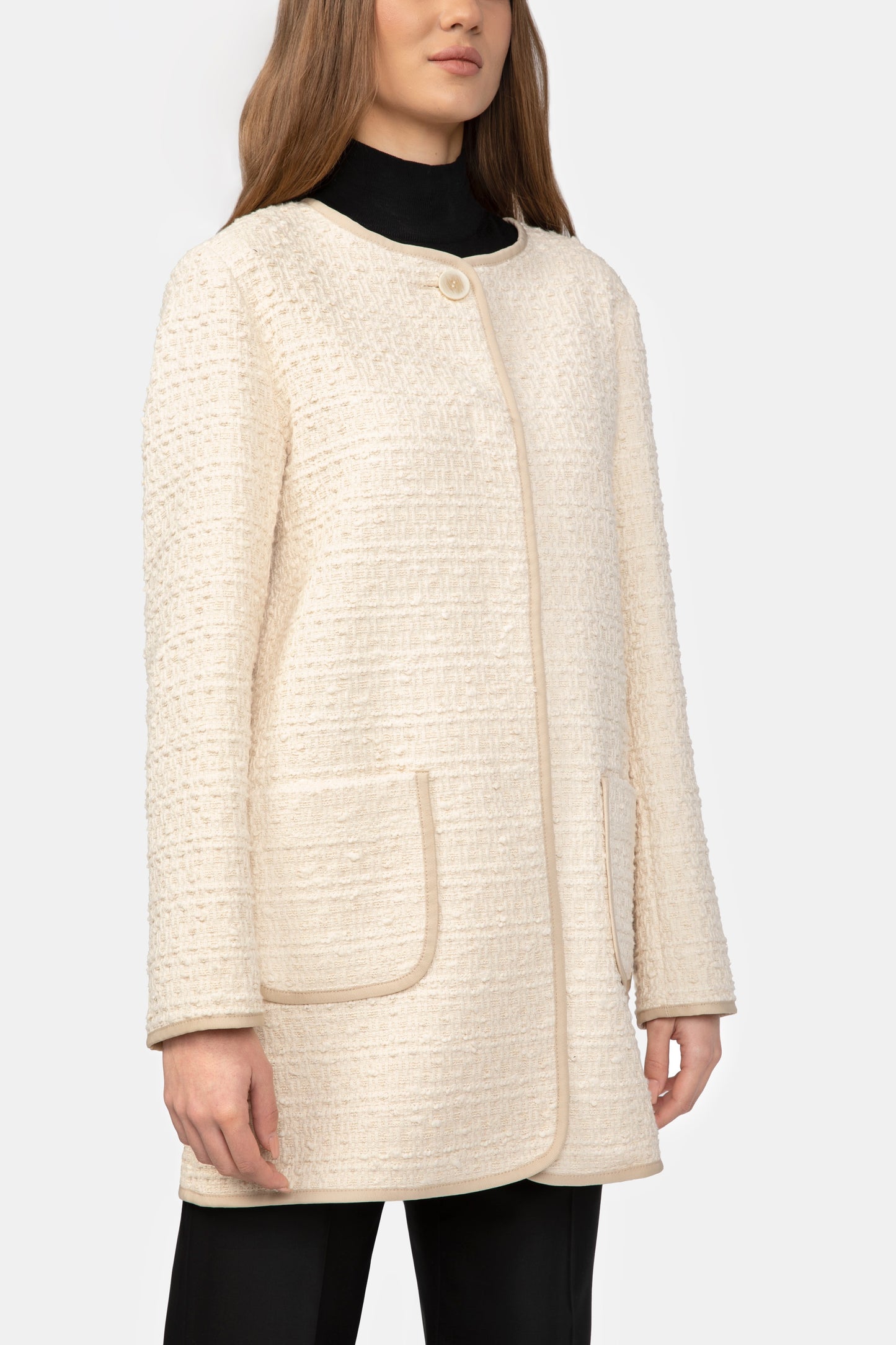 White Boucle Overcoat