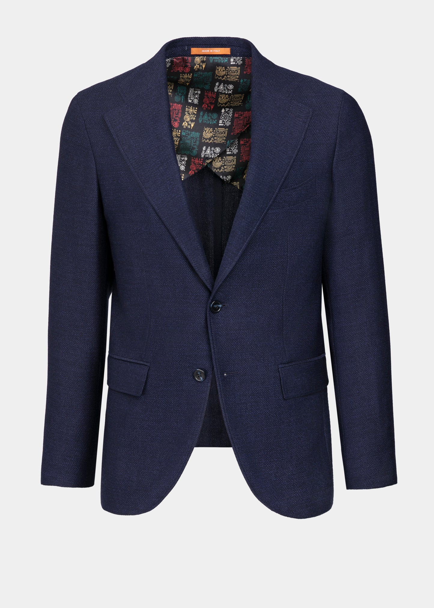 Sacou Florentinodelure Phoenix Herringbone navy din lână, căptușeală colorată.