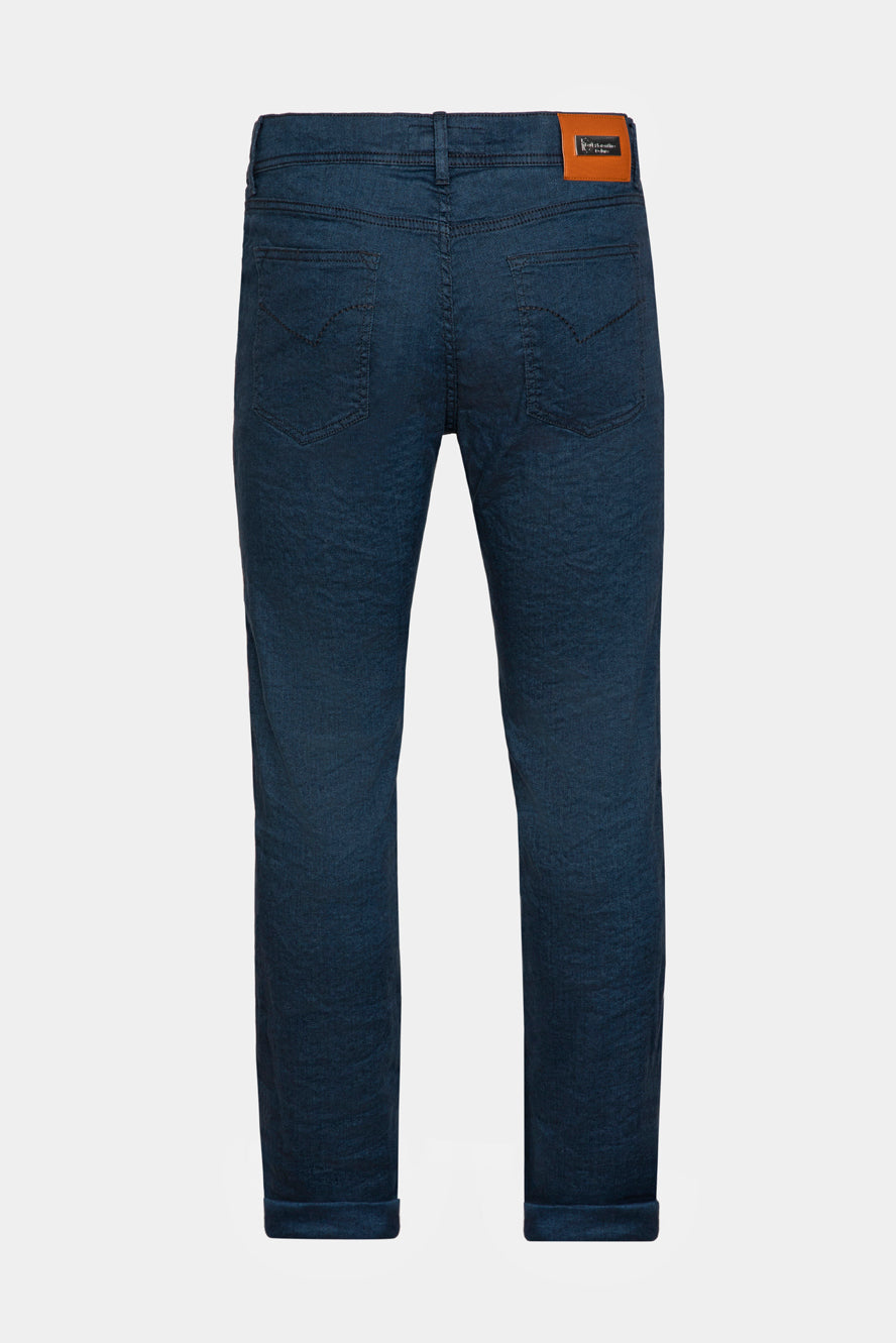 Navy Linen 5-Pocket Trousers