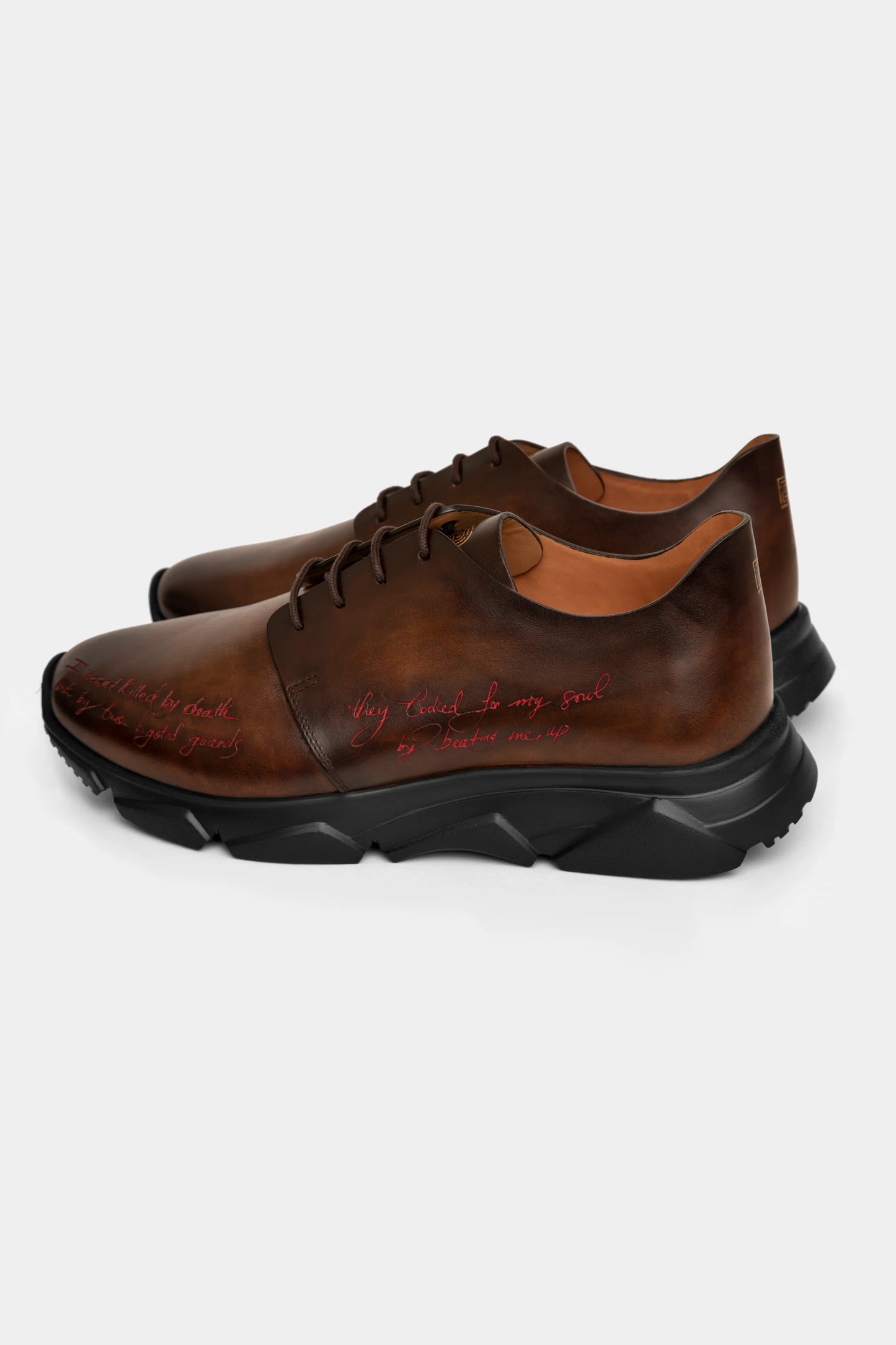 Dark Brown Engraved Athletic Sneakers