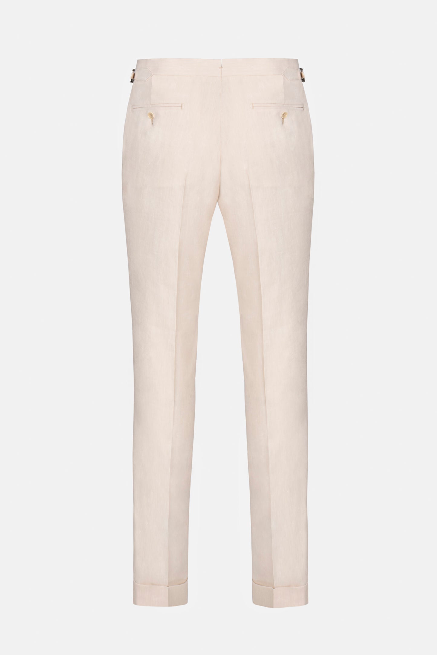Pantaloni Como bej Florentinodelure, vedere spate, detalii buzunare și pantaloni.