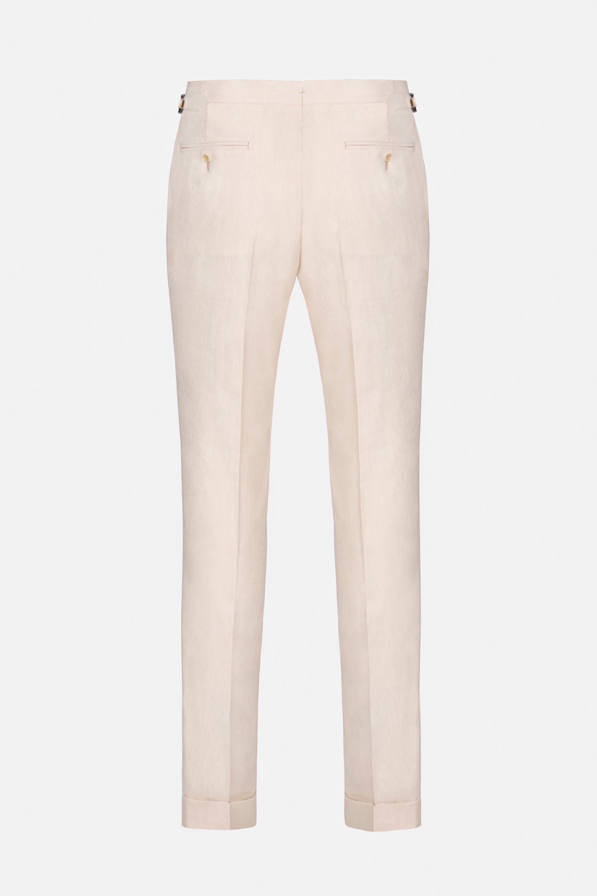 Pantaloni Como bej Florentinodelure, vedere spate, detalii buzunare și pantaloni.