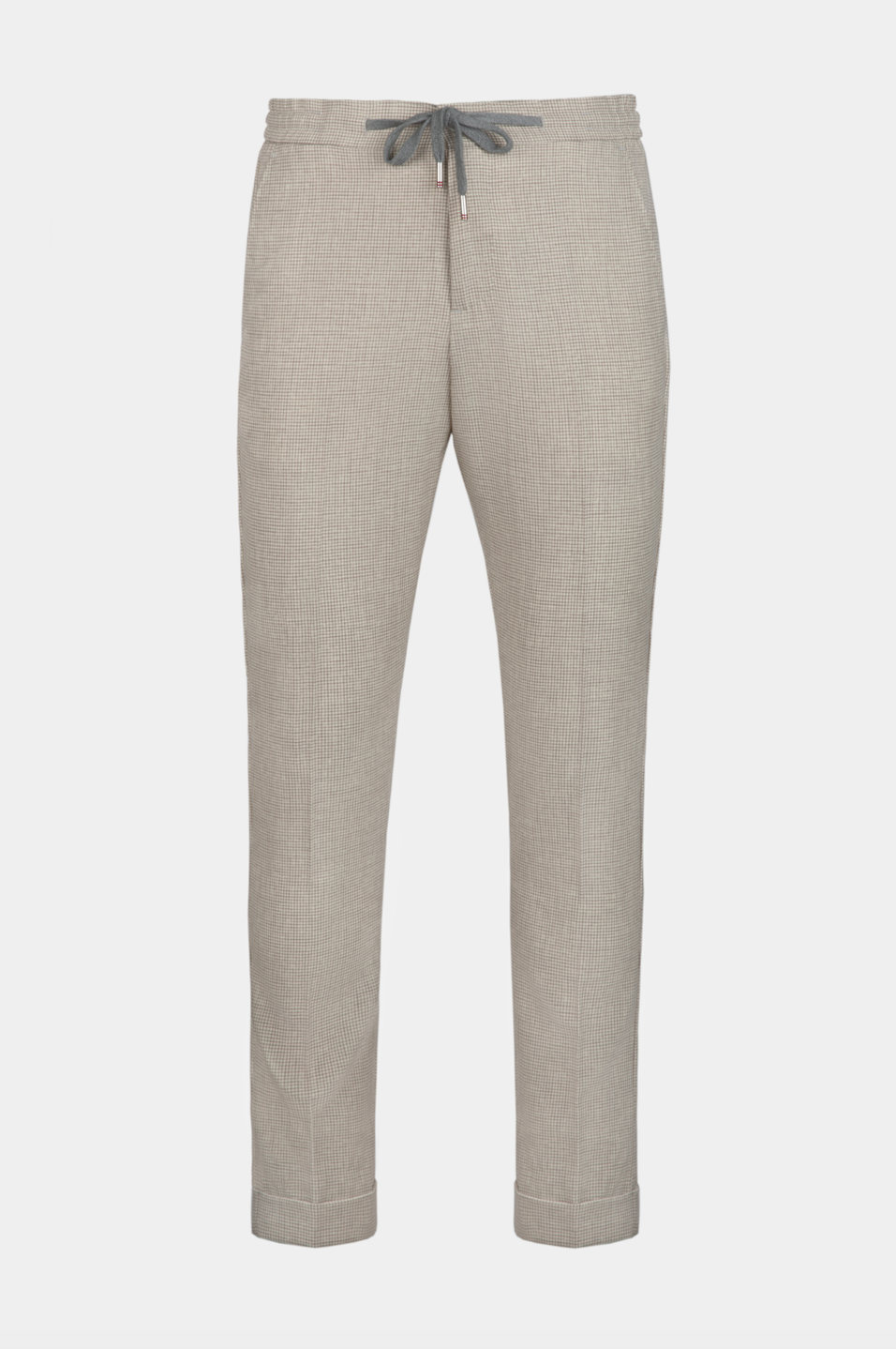 Bej pantaloni houndstooth FLEXO Florentinodelure, lână, talie cu șnur.