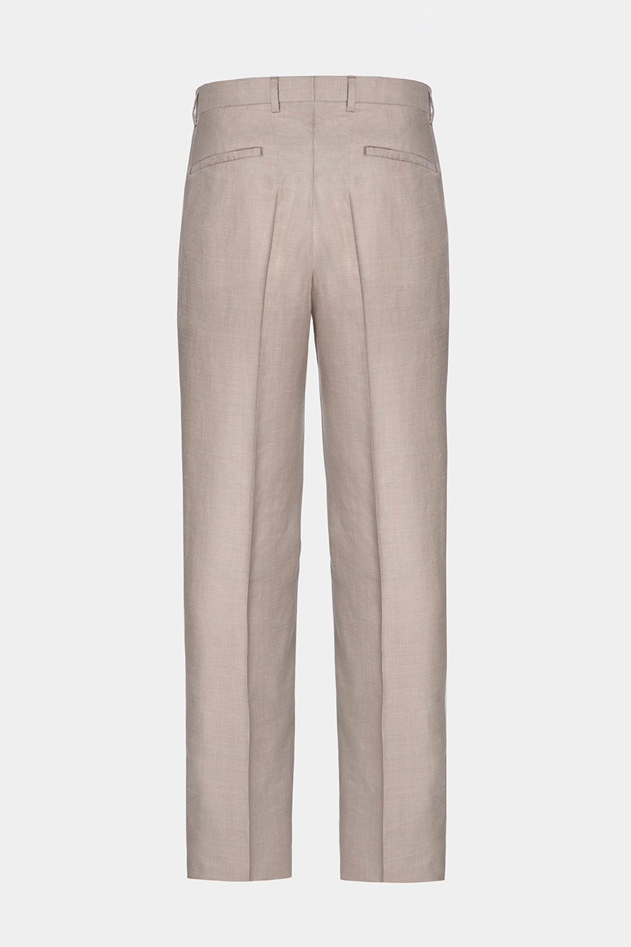 Pantaloni bej Florentinodelure din lână și bumbac, stil EGO, textură fină.