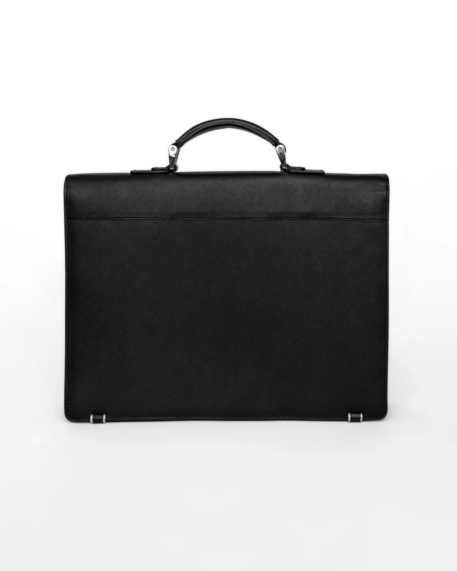 Geantă briefcase neagră din piele Florentinodelure, vedere laterală.