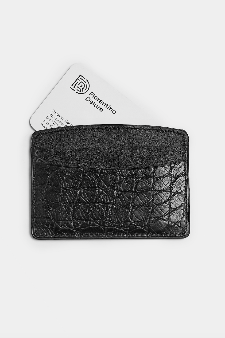 Black Croco Leather Card Holder - Florentinodelure