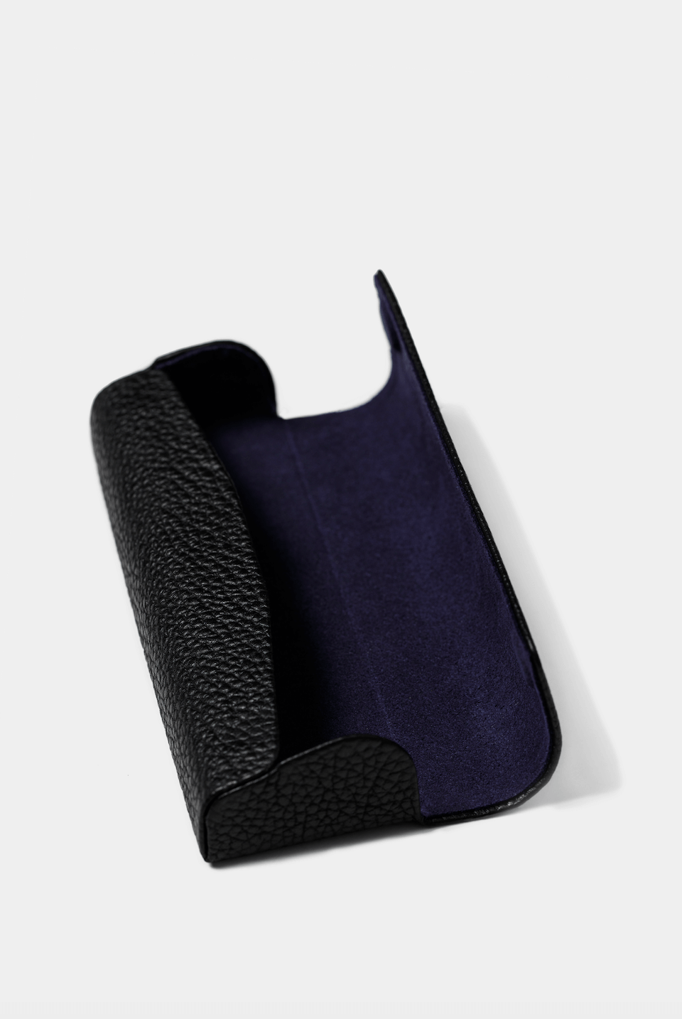 Etui ochelari negru piele Florentinodelure vedere laterală.
