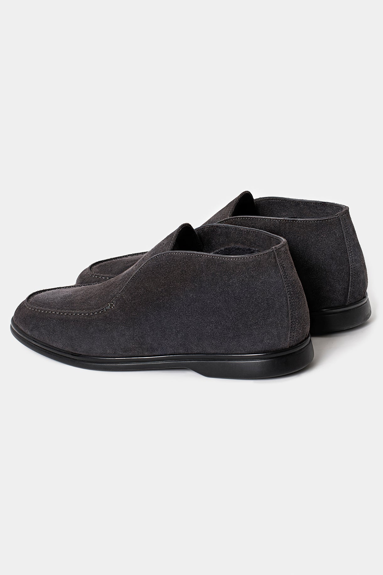 Botine negre Florentinodelure din piele intoarsă, vedere laterală, toc jos.