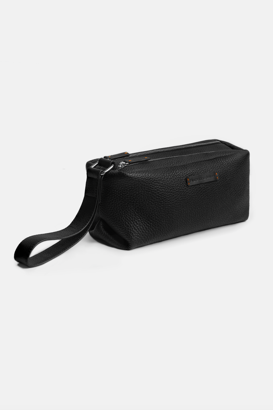 Borsetă de mână din piele neagră Florentinodelure, design minimalist cu fermoar robust.