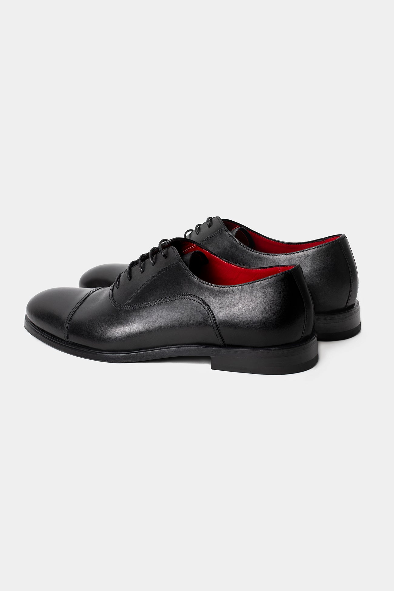 Pantofi Oxford negri piele Florentinodelure, vedere laterală, interior roșu