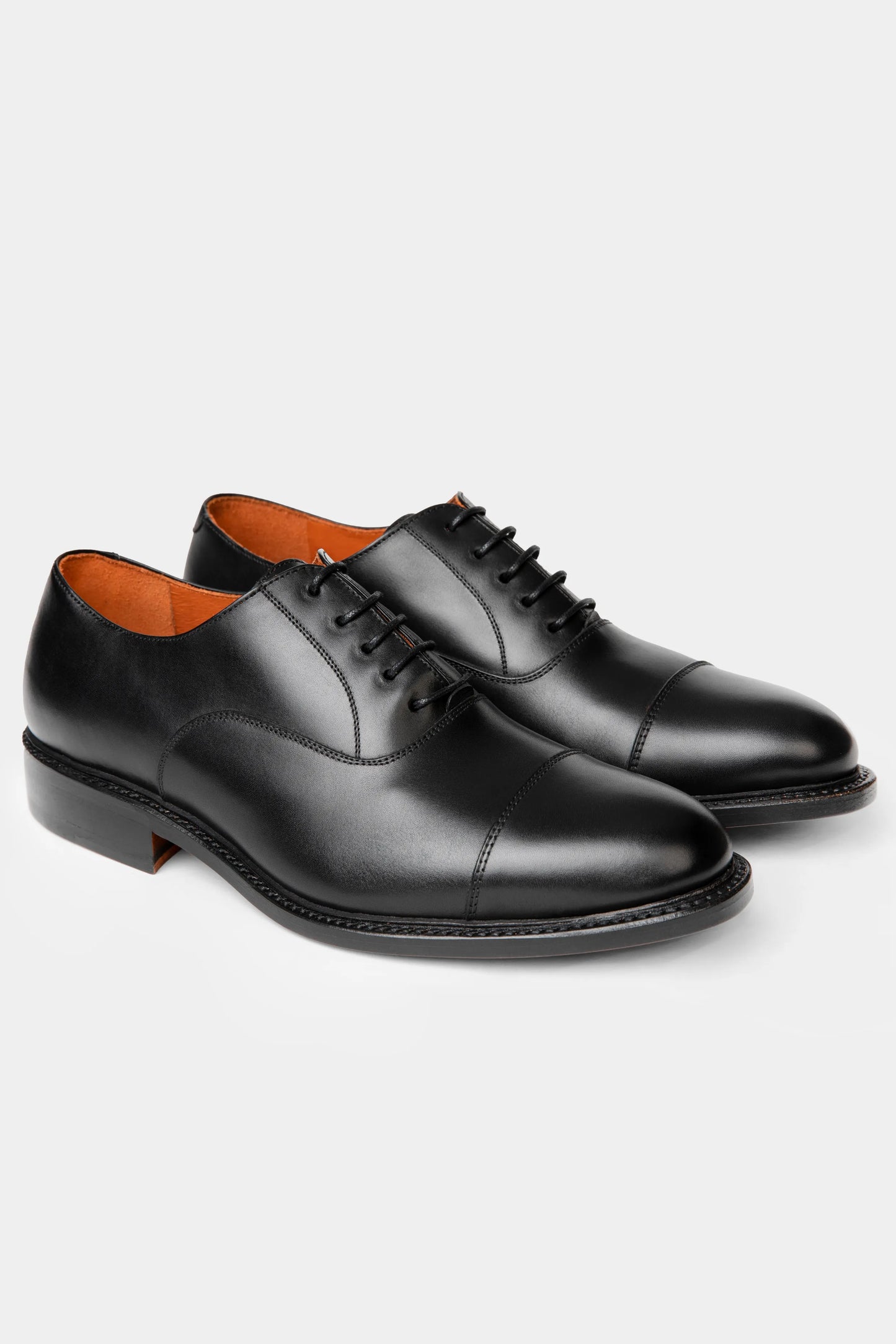 Pantofi Oxford negri Florentinodelure din piele de vițel cu căptușeală portocalie, talpă Goodyear.