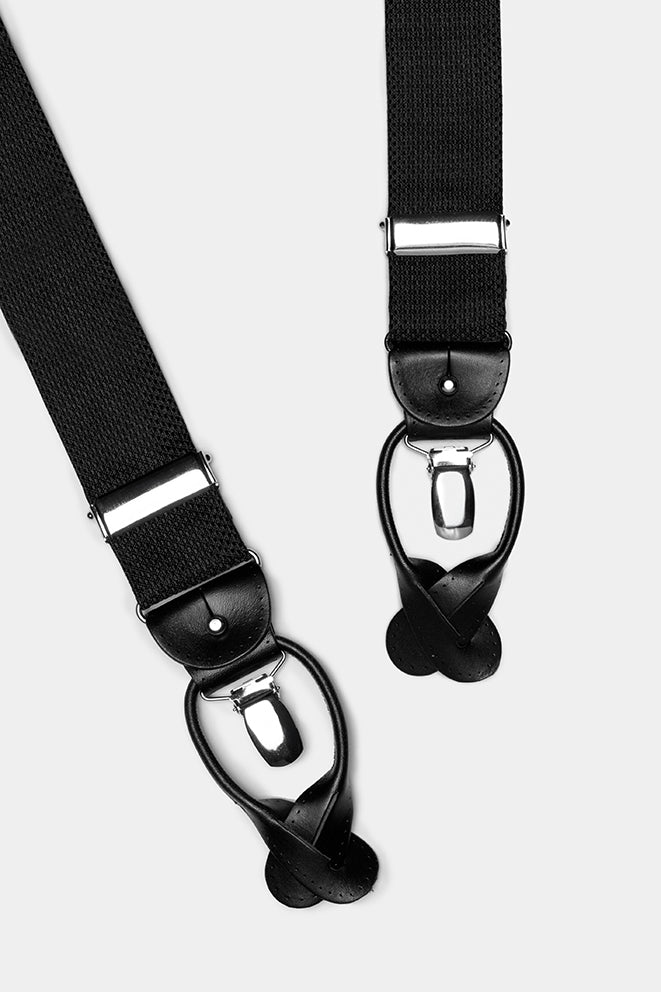 Black Textured Silk Suspenders - Florentinodelure