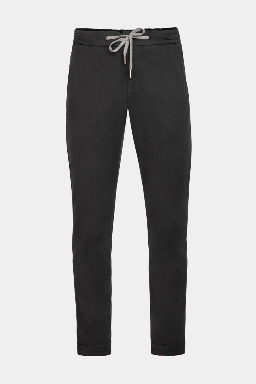 Pantaloni negri FLEXO Florentinodelure din bumbac și lână, cu șnur gri.