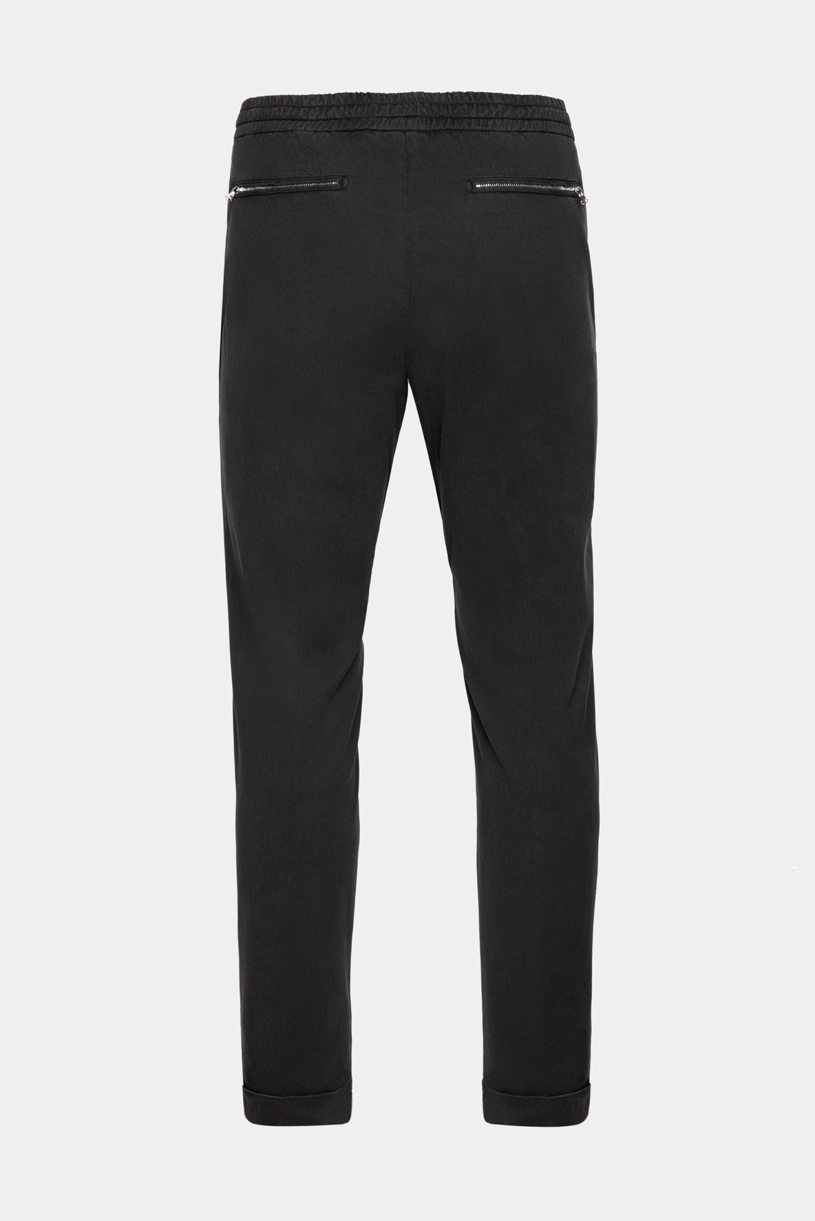 Pantaloni negri spate Florentinodelure cu buzunare cusute și elastic talie, stil casual.