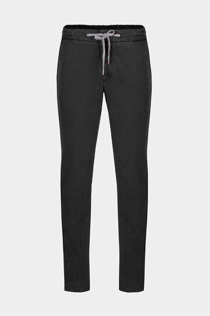 Pantaloni FLEXO negri din bumbac Florentinodelure cu șnur gri, design elegant.
