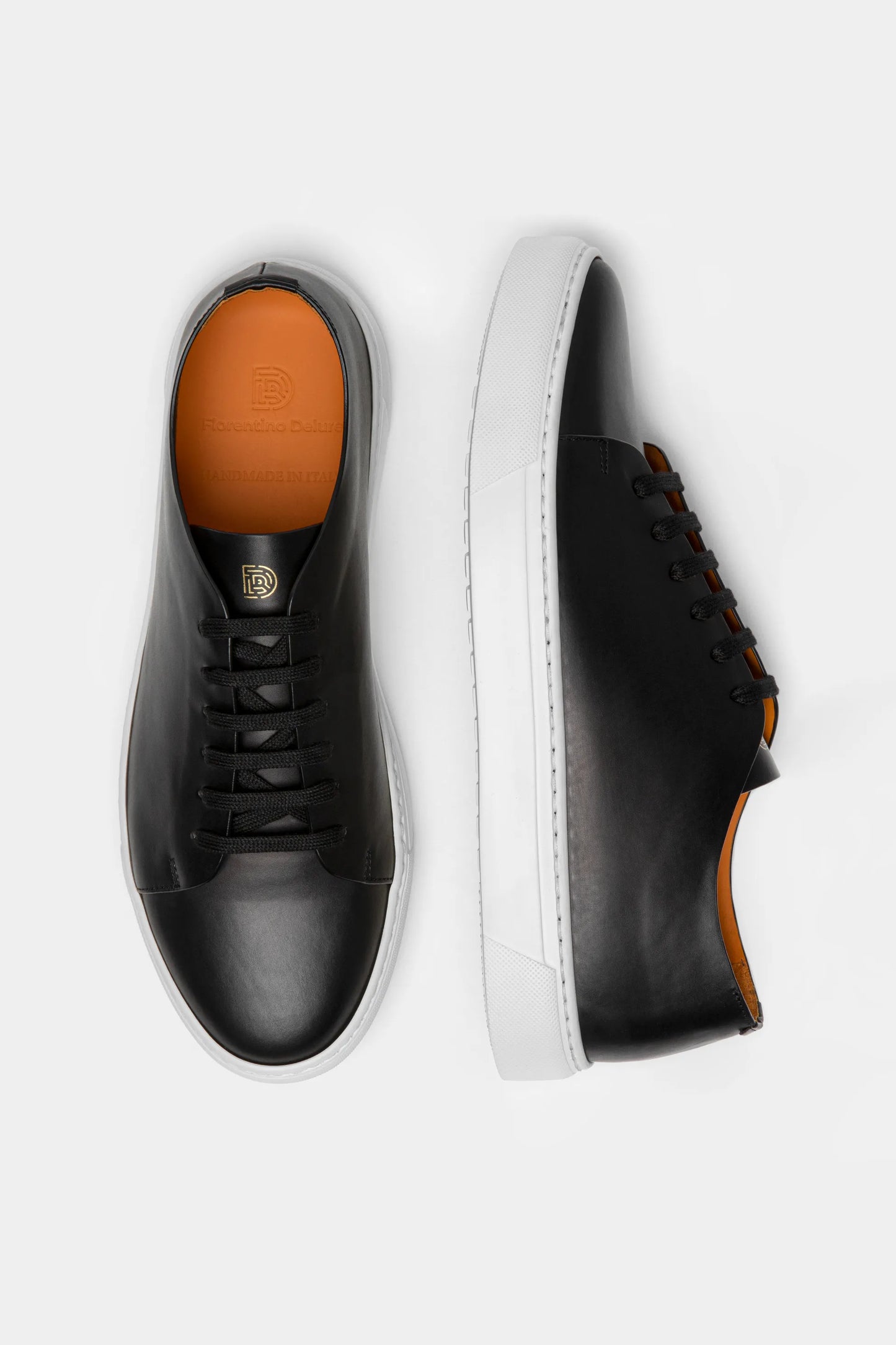 Sneaker negru cu talpă albă Florentinodelure din piele, interior maro.