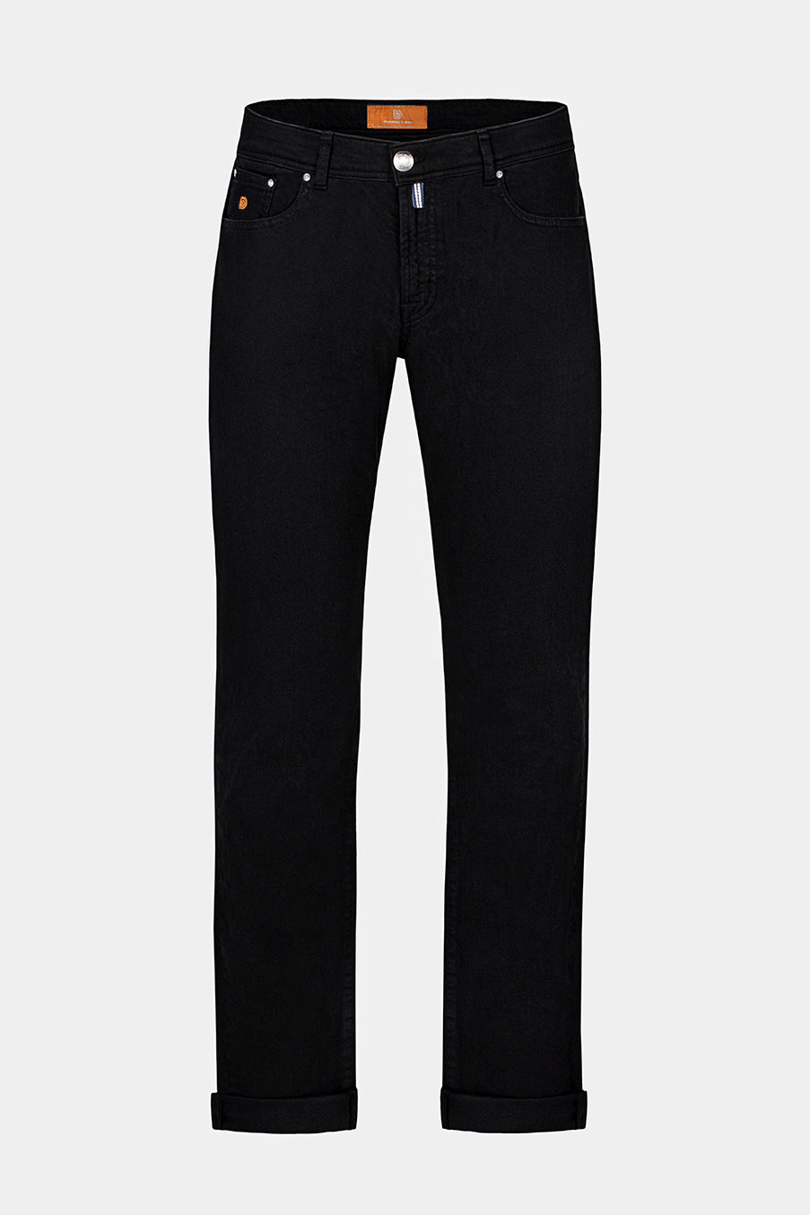 Pantaloni negri 5-pocket regular fit Florentinodelure din denim stretch cu talie medie.