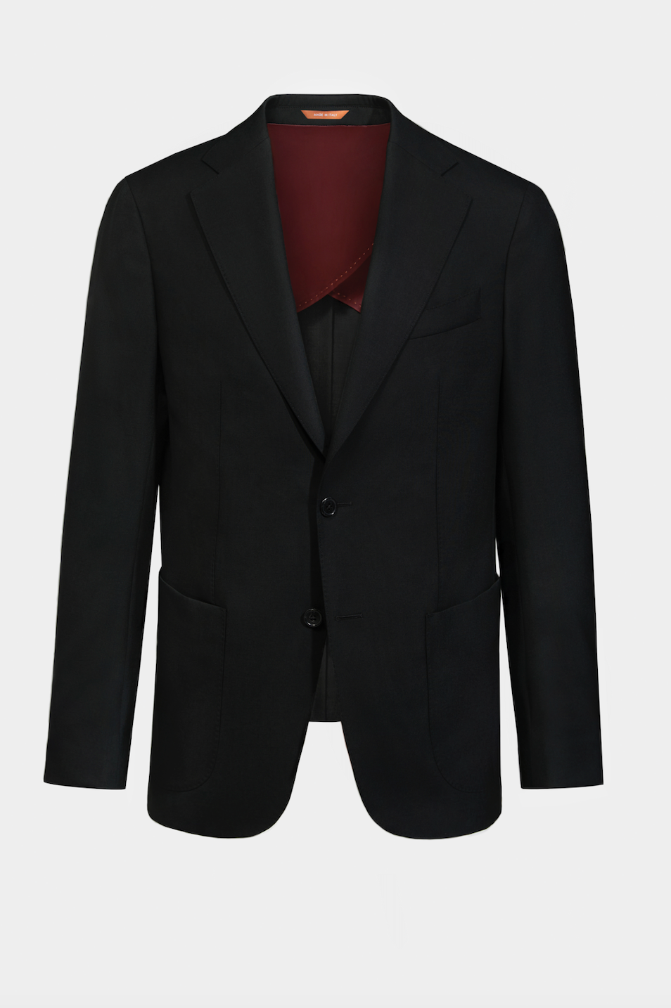 Costum Florentinodelure Black FLEXO din lână neagră, buzunare aplicate, rever clasic.