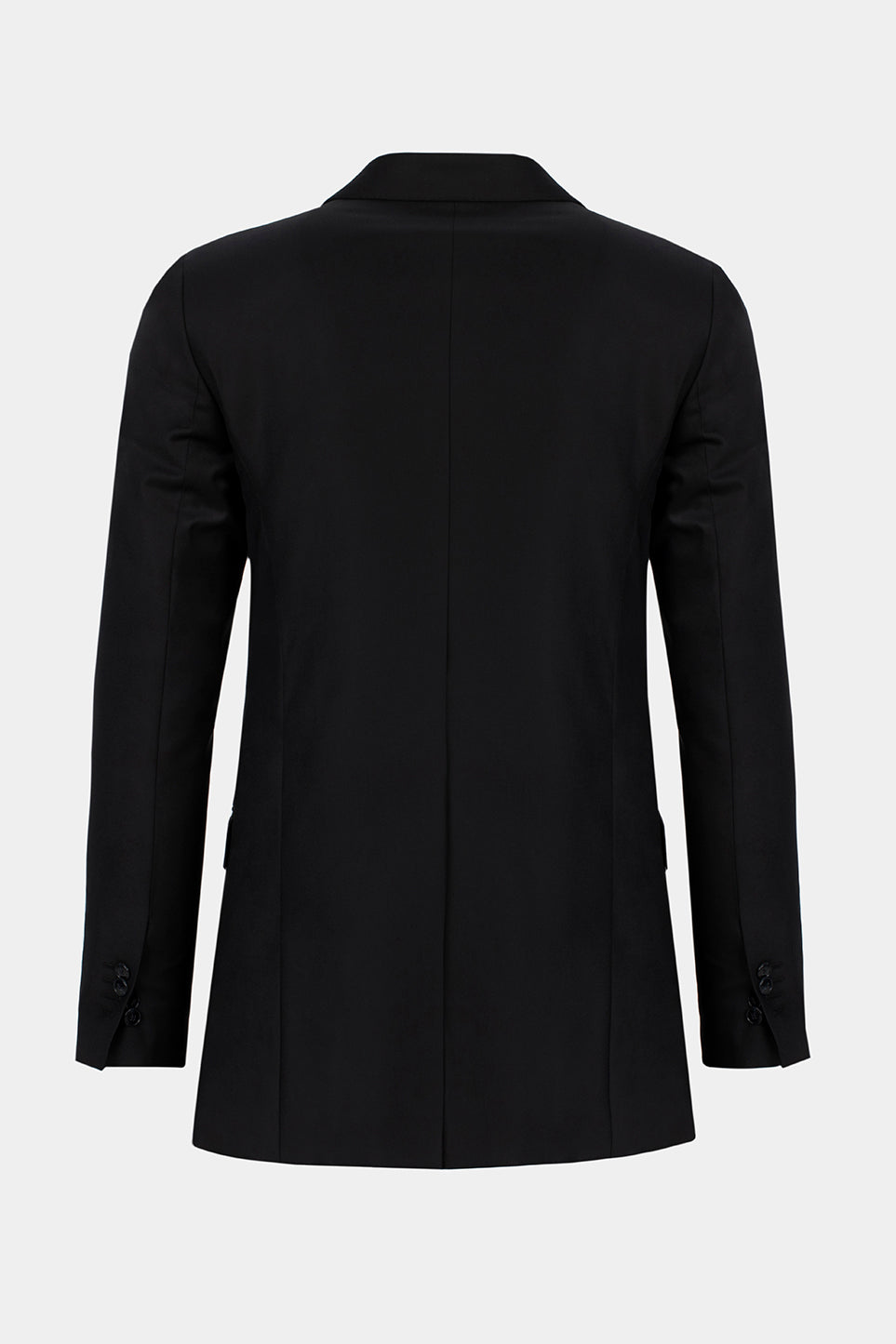 Sacou rochie negru Florentinodelure, vedere din spate, cu nasturi pe mâneci și material elegant.