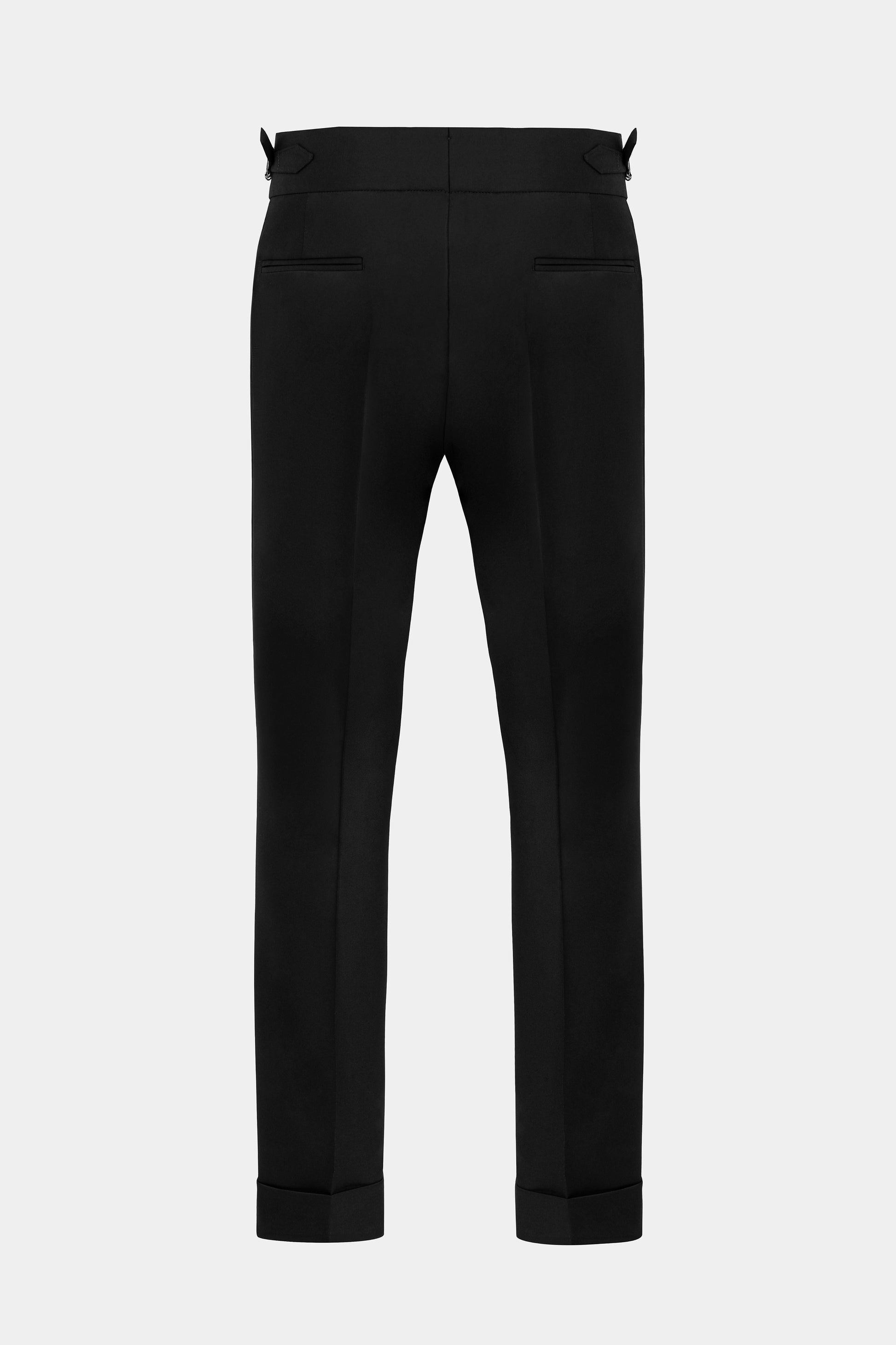 Pantaloni negri costum Florentinodelure, croială dreaptă, detaliu buzunare spate.