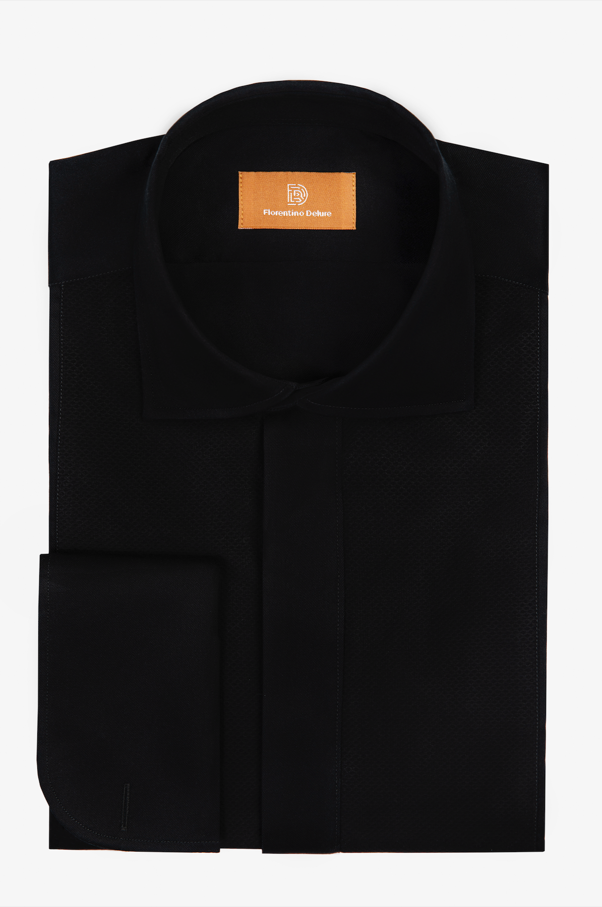 Cămașă tuxedo neagră texturată Florentinodelure din bumbac poplin.