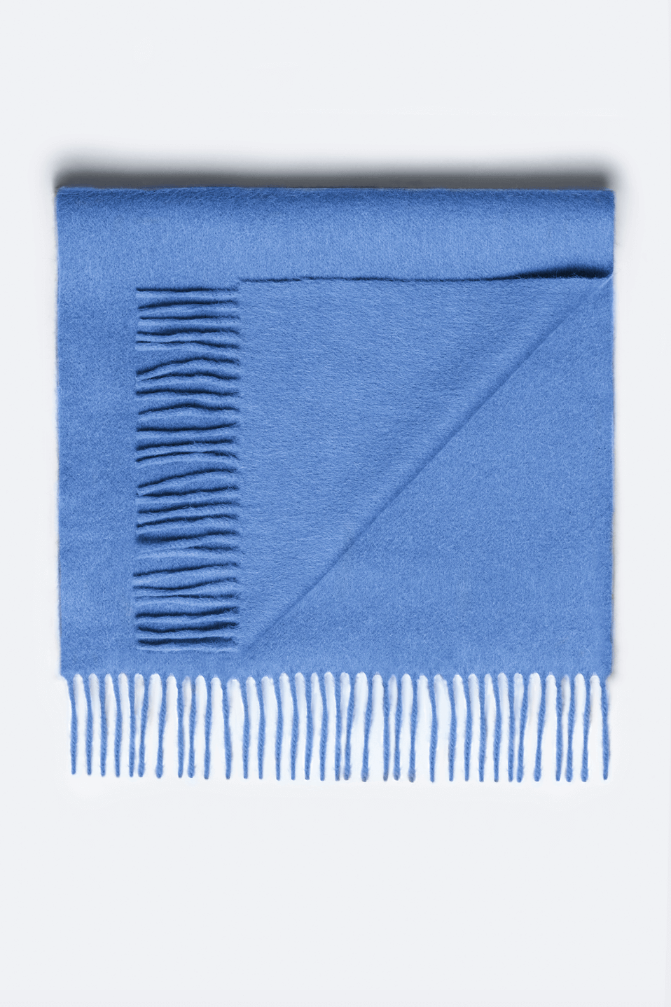 Eșarfă blue casmir Florentinodelure cu franjuri elegante, produs din lână.