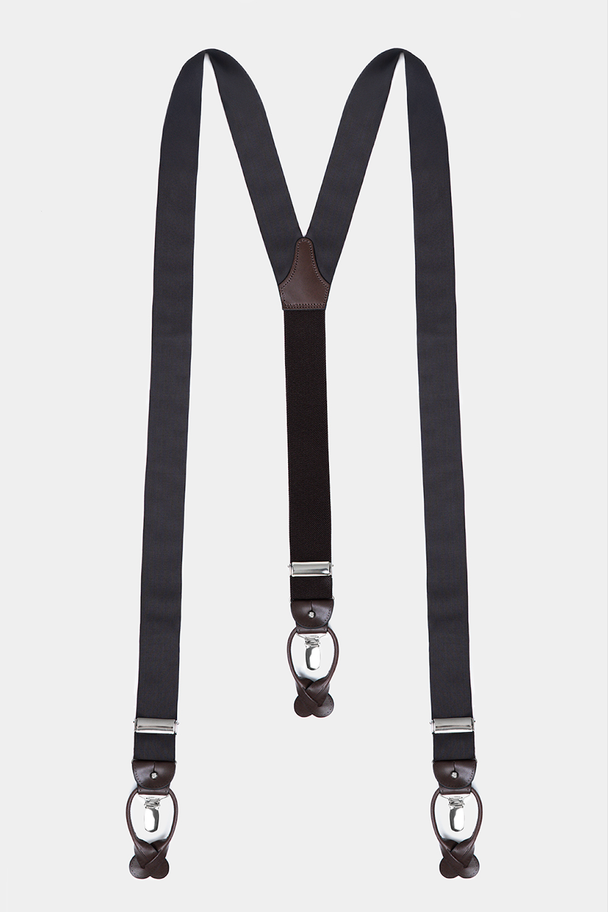 Brown Wool Suspenders with Clips