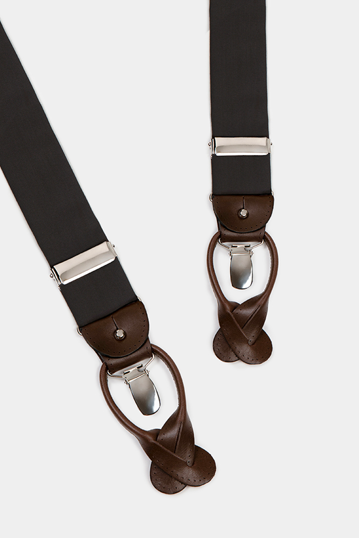 Brown Wool Suspenders with Clips