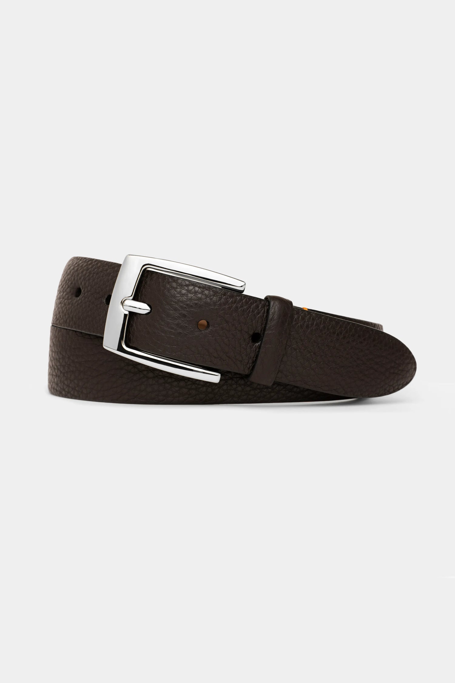 Curea Brown Boxcalf Florentinodelure, piele maro, cataramă metalică lucioasă argintie.