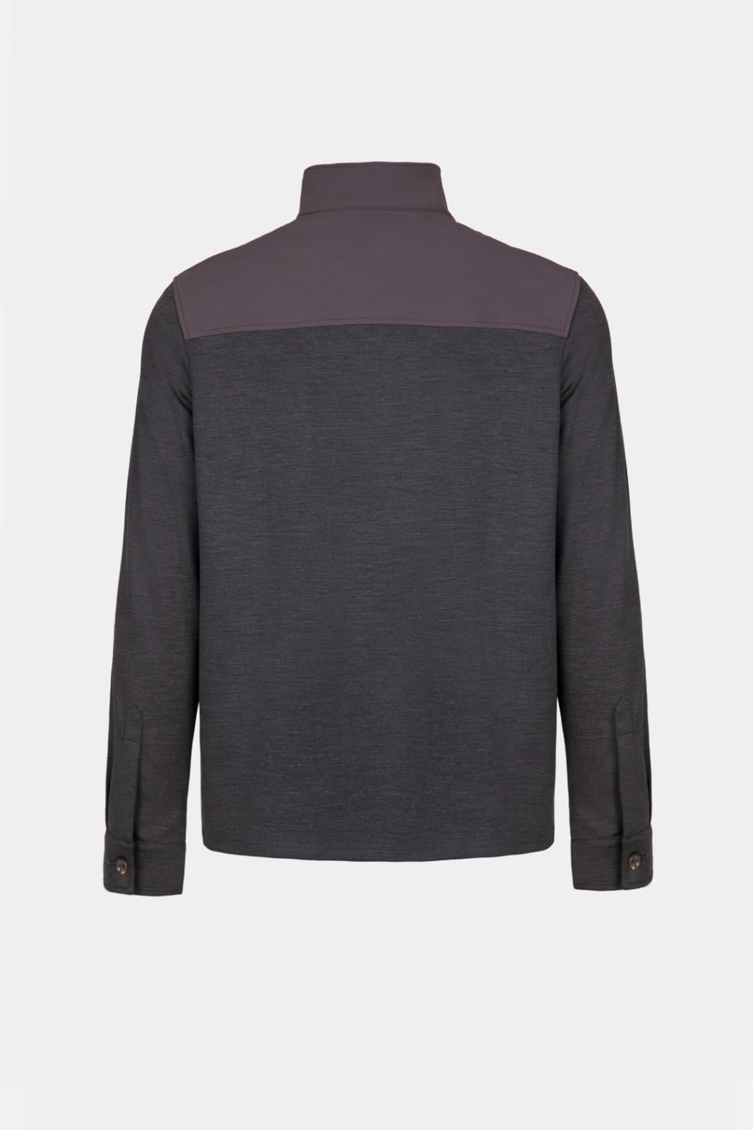 Camasa overshirt maro Florentinodelure, vedere spate, guler ridicat, mâneci lungi.