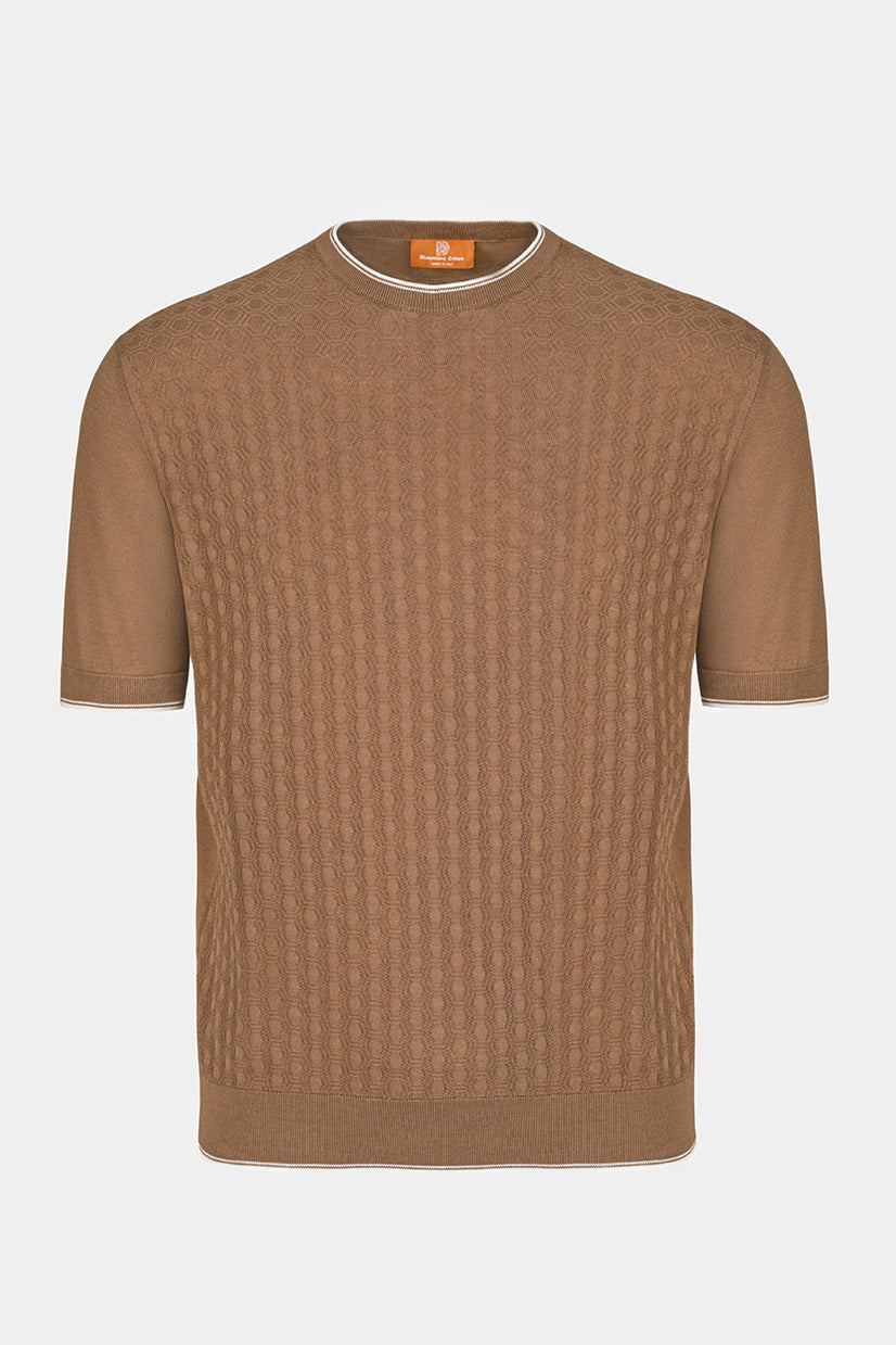 Crewneck maro Florentinodelure din bumbac mătase cu model rafinat tricotat.