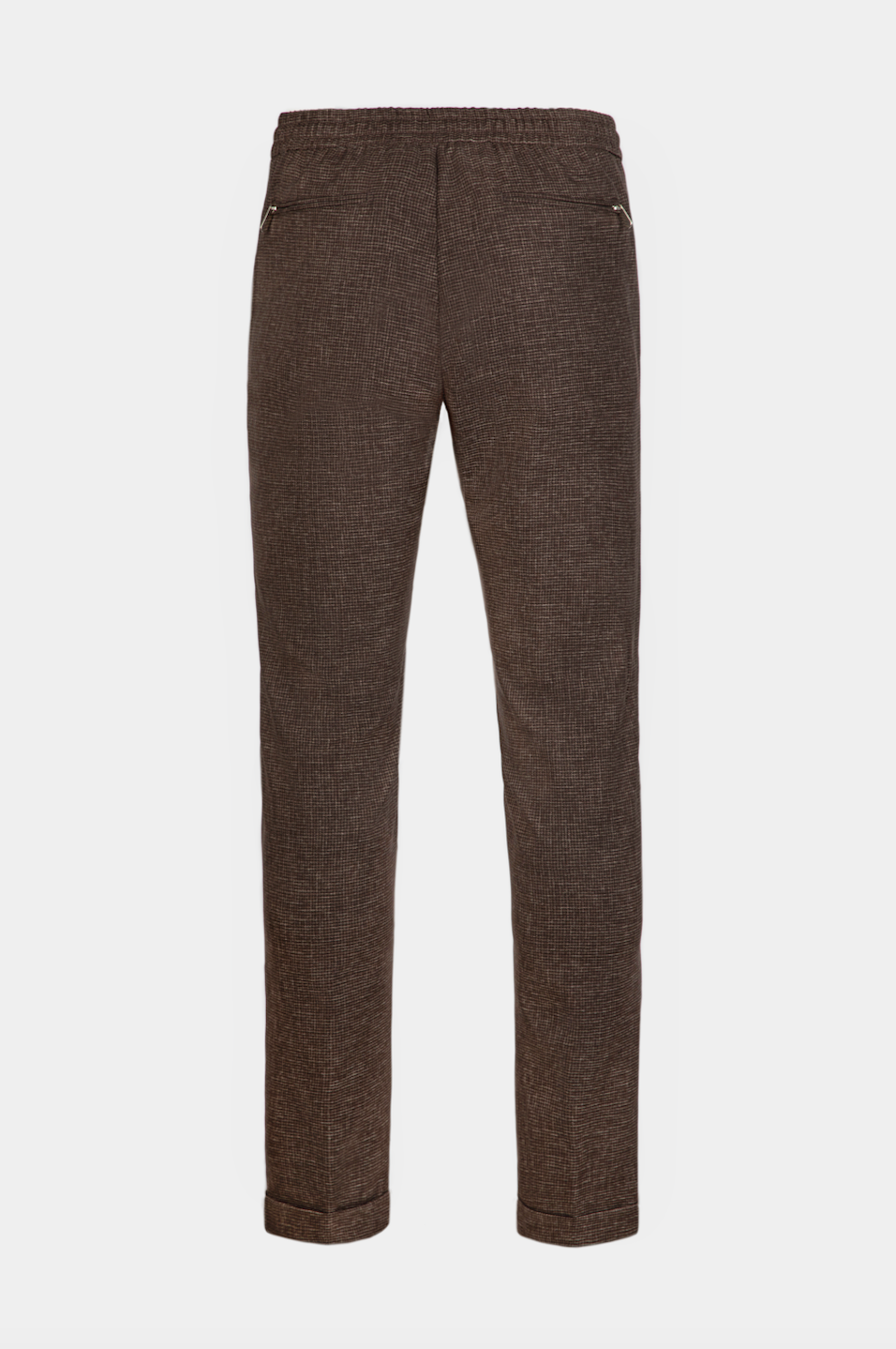 Pantaloni maro houndstooth FLEXO Florentinodelure vedere spate cu fermoare.