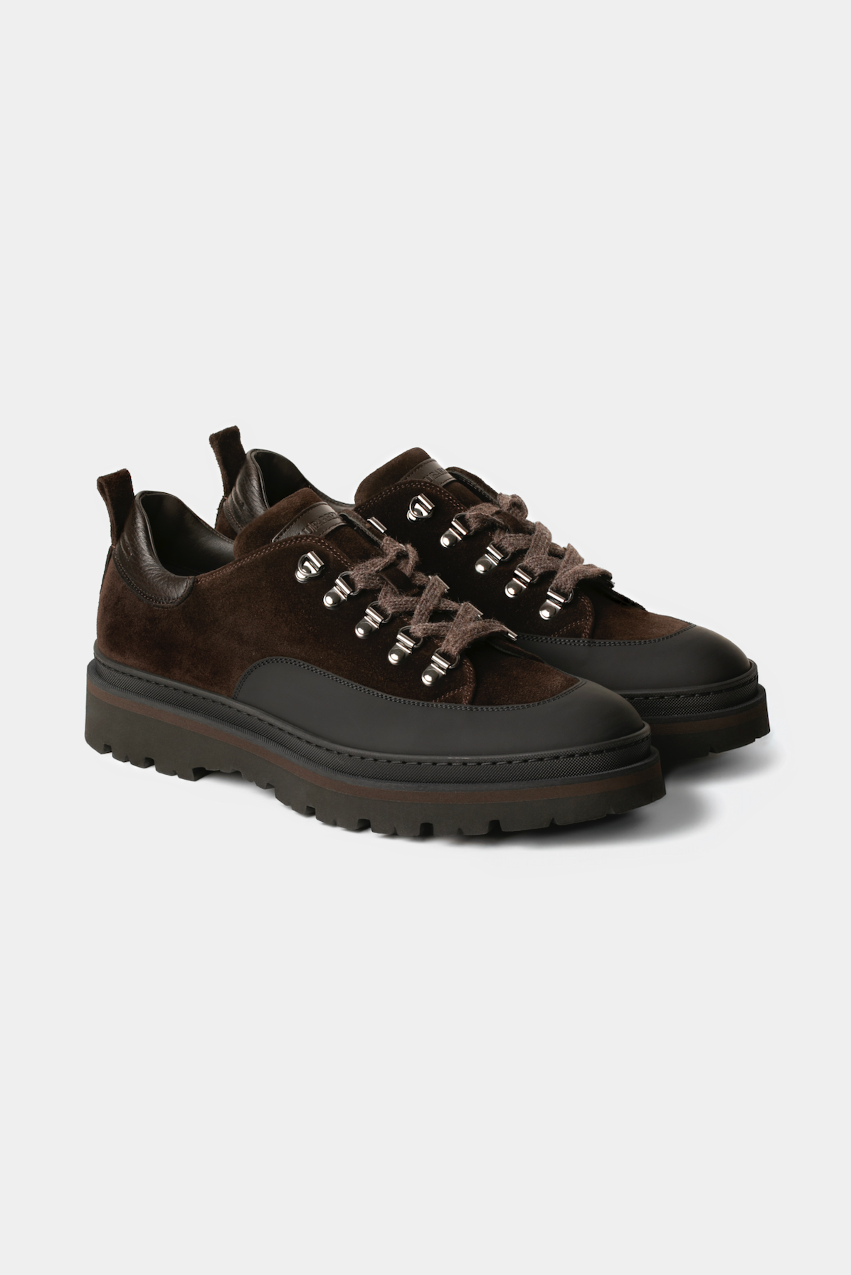 Sneakers maro închis Florentinodelure din piele și piele întoarsă cu tălpi din cauciuc.