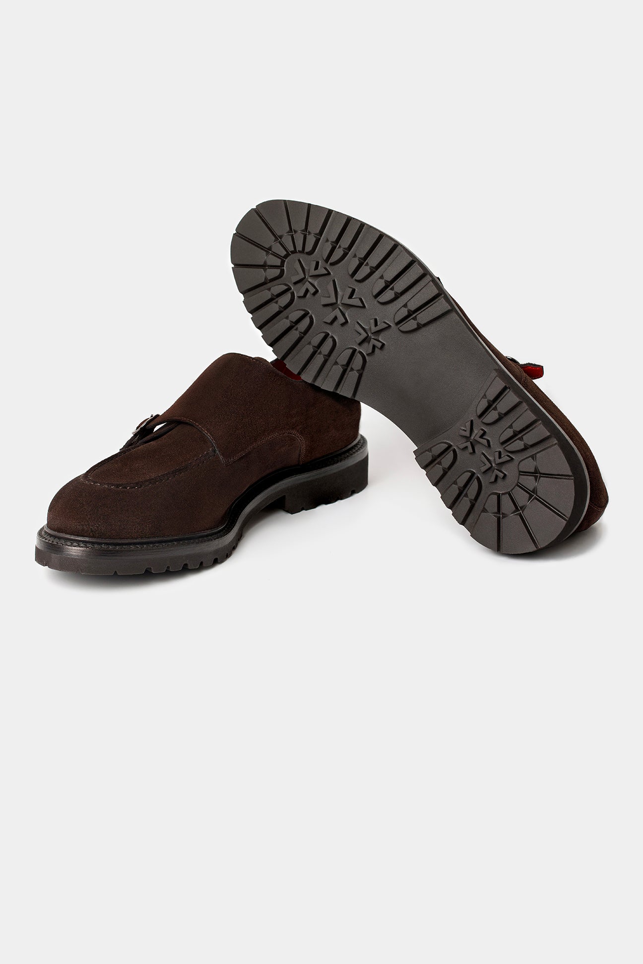 Pantofi Double Monk maro închis piele întoarsă Florentinodelure talpă texturată robustă.