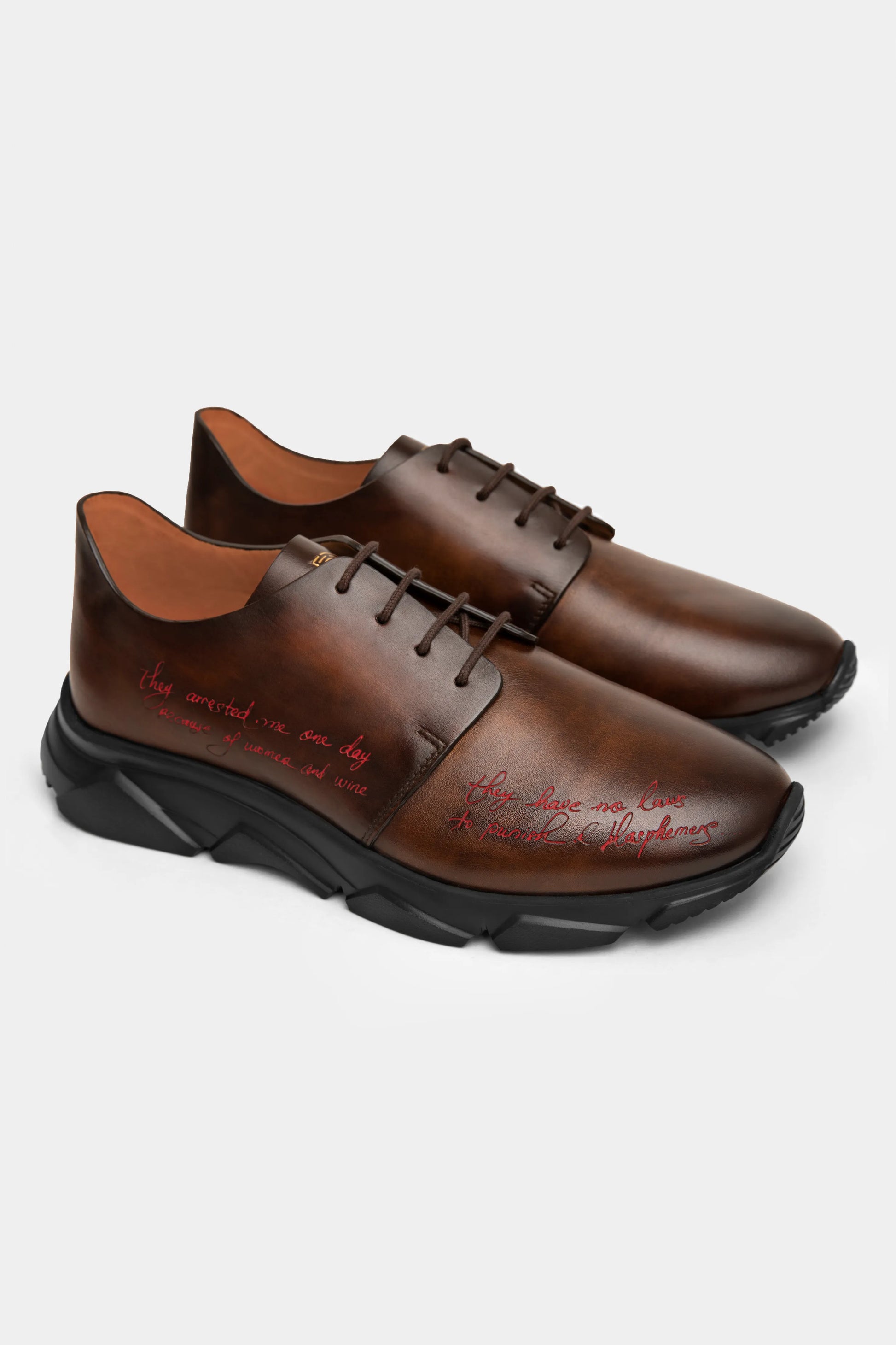 Dark Brown Engraved Athletic Sneakers - Florentinodelure