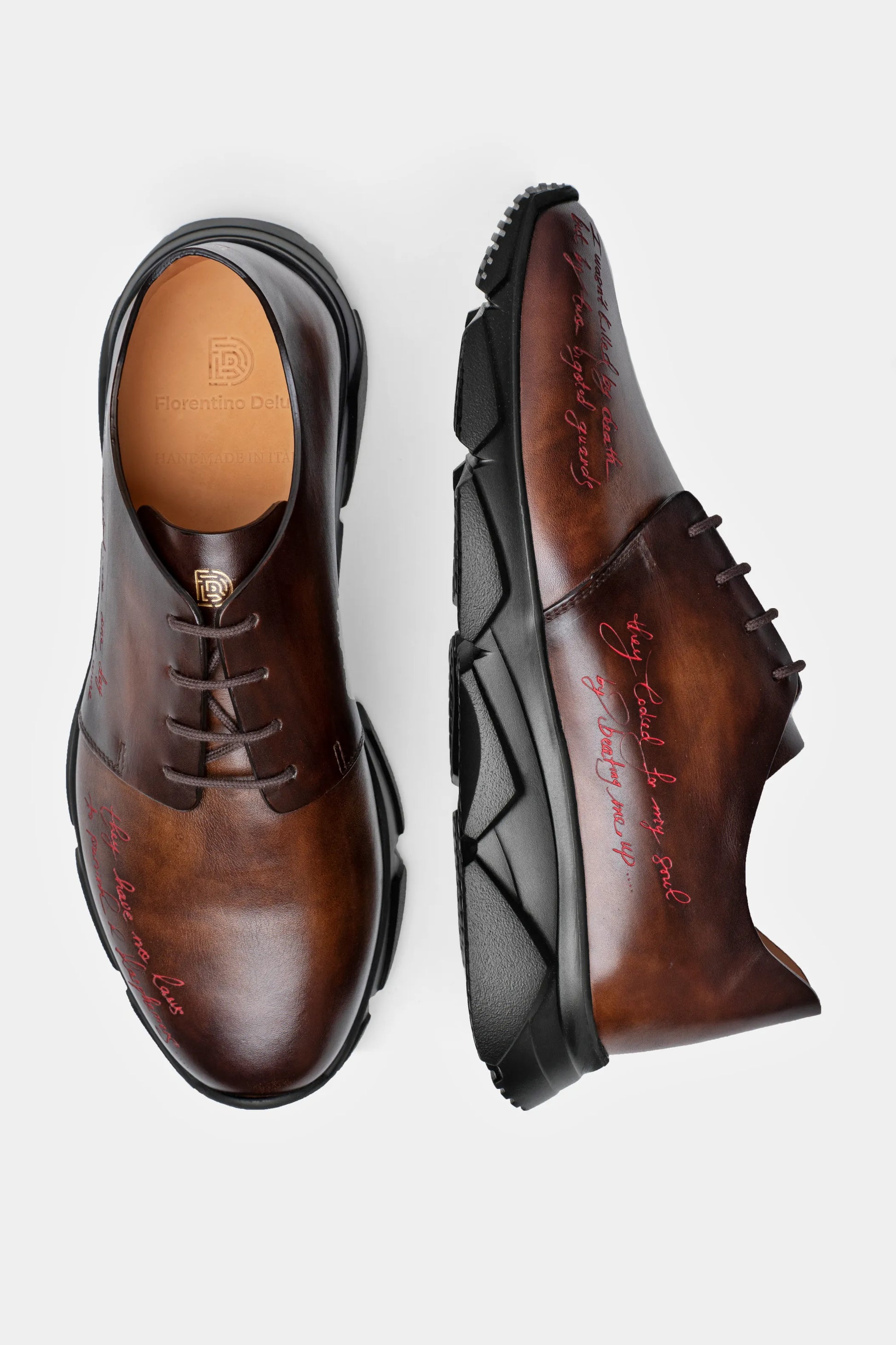 Dark Brown Engraved Athletic Sneakers - Florentinodelure