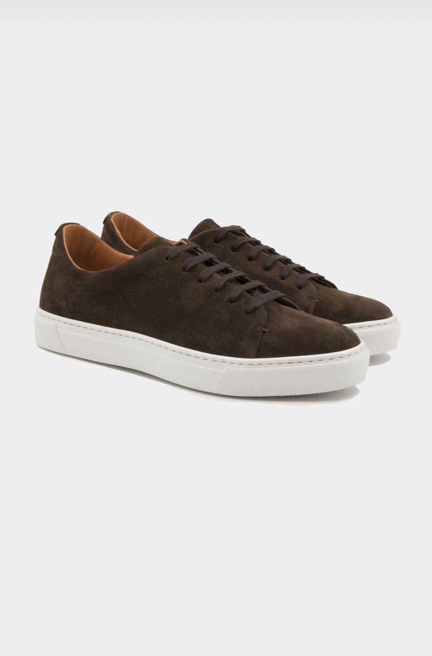 Dark Brown Suede City Sneakers Florentinodelure, maro închis, talpă albă, mărime 41, piele întoarsă, cauciuc.