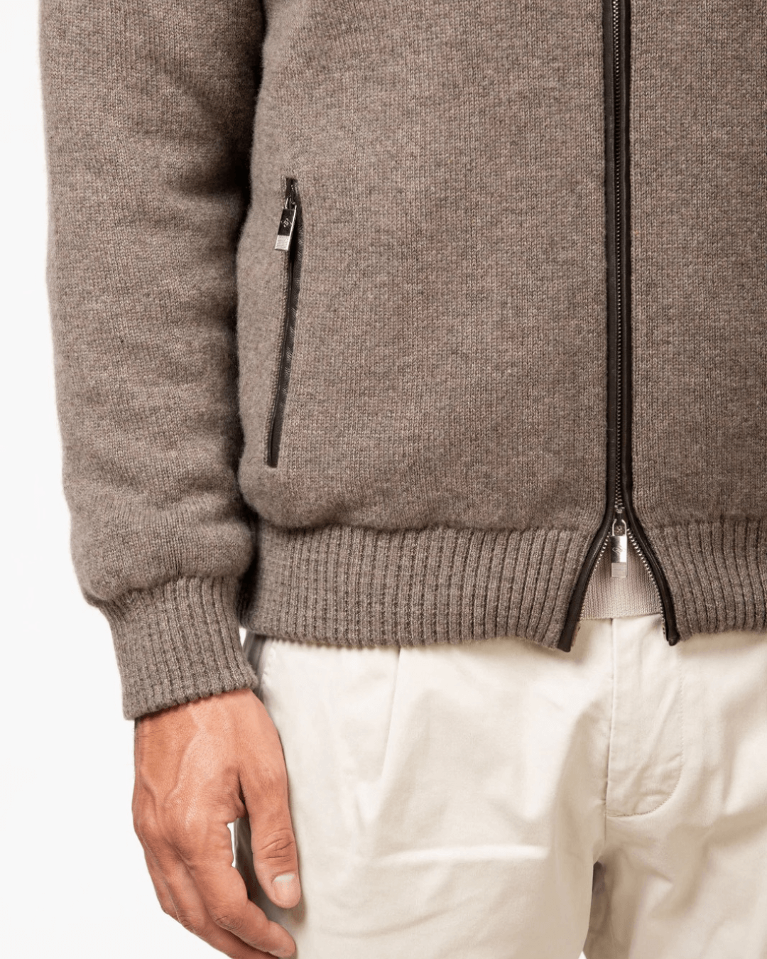 Brown Cashmere Bomber With Beaver Fur