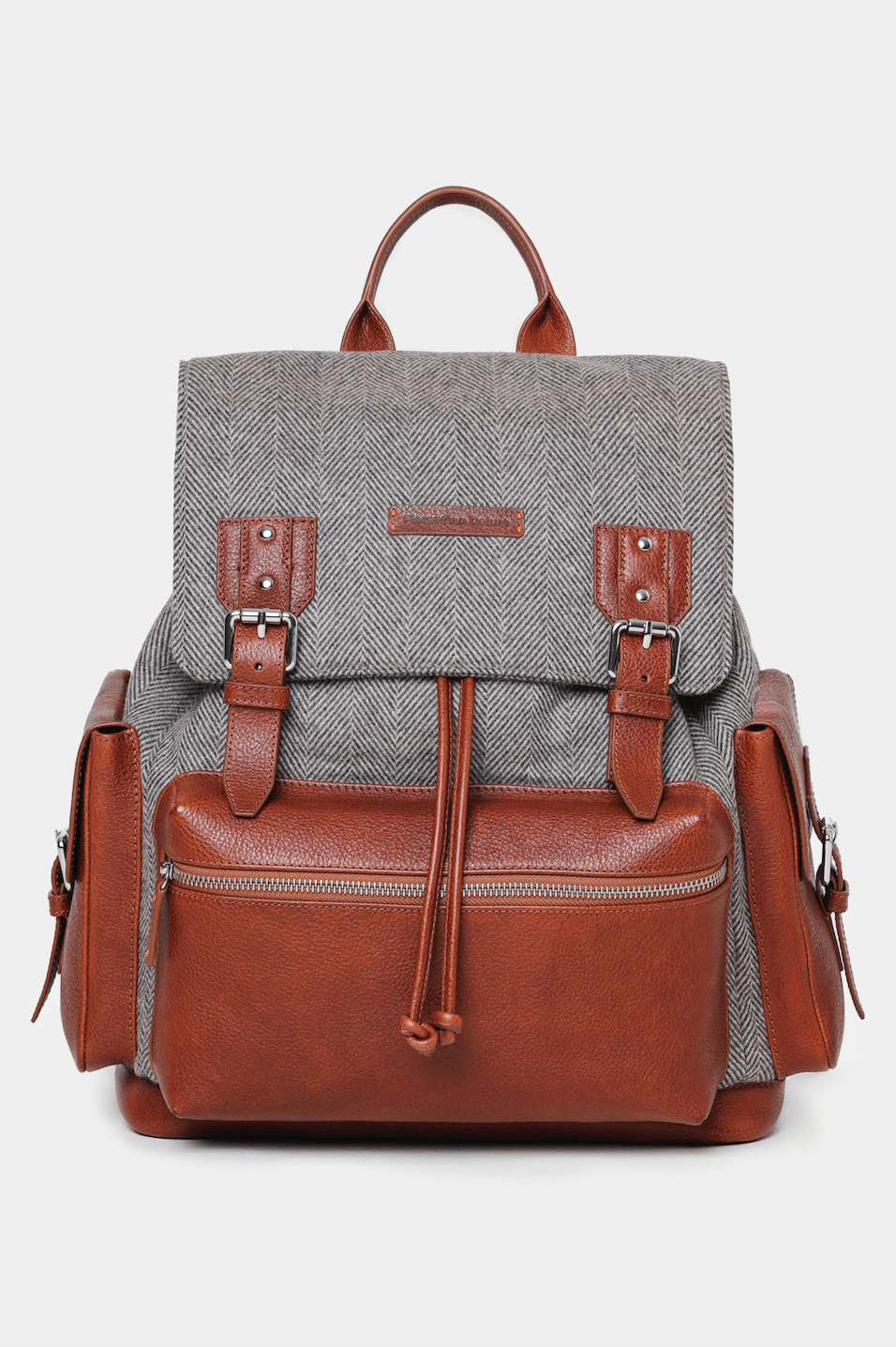 Brown Leather Backpack With Cashmere