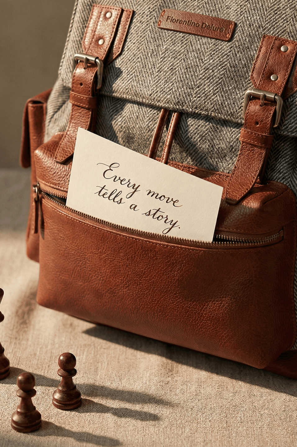 Brown Leather Backpack With Cashmere