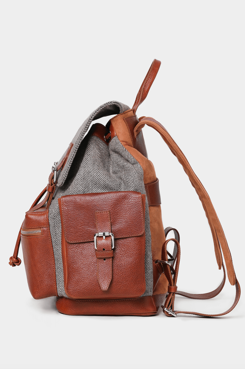 Brown Leather Backpack With Cashmere