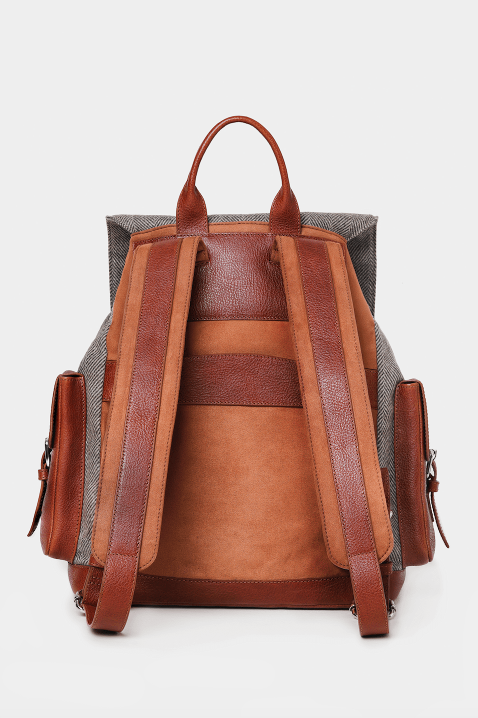 Brown Leather Backpack With Cashmere
