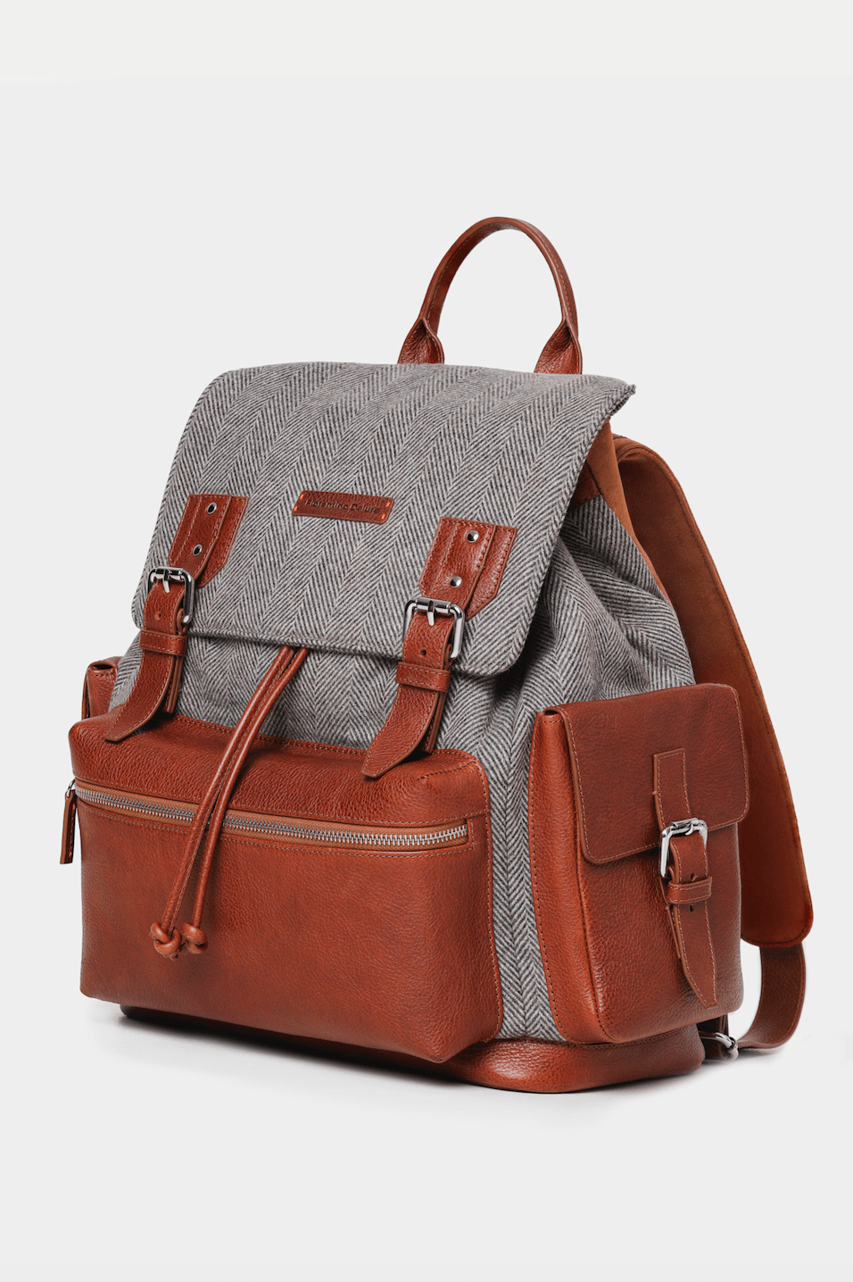 Brown Leather Backpack With Cashmere